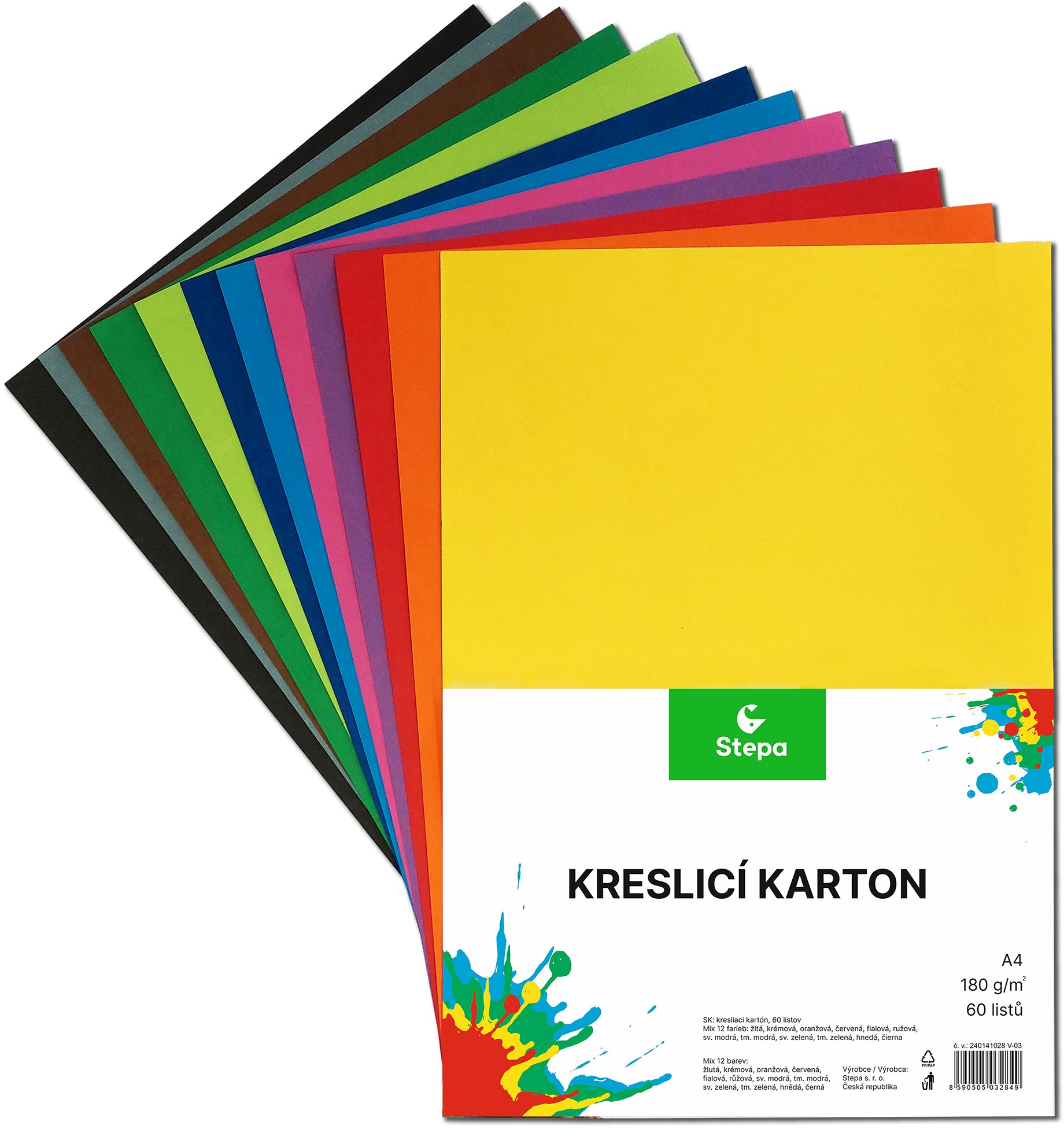 Stepa Kartón na kreslenie A4/60 ks/180 g mix 12 farieb