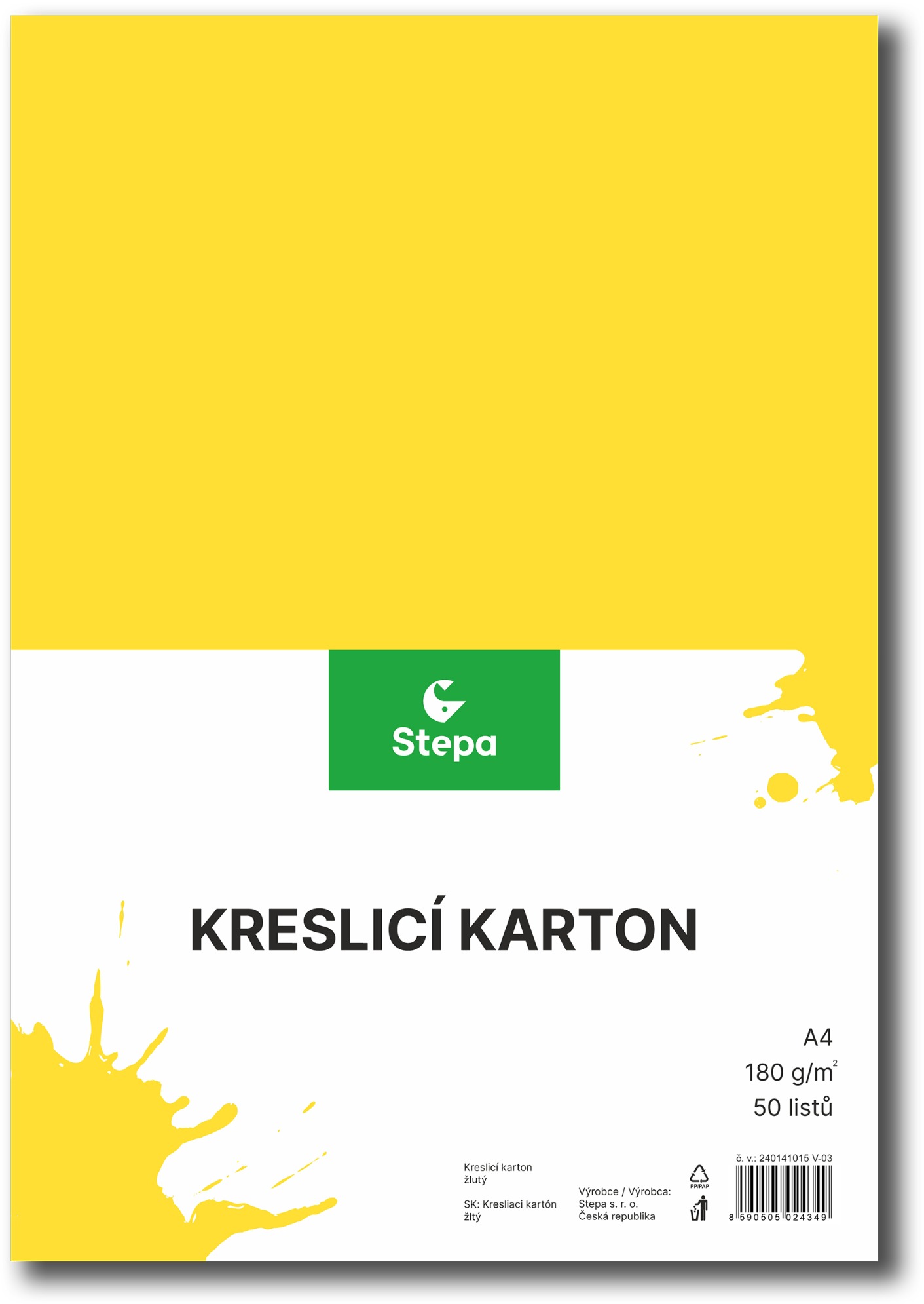 STEPA kresliaci kartón A4, 50 listov, 180 g/m2, žltý