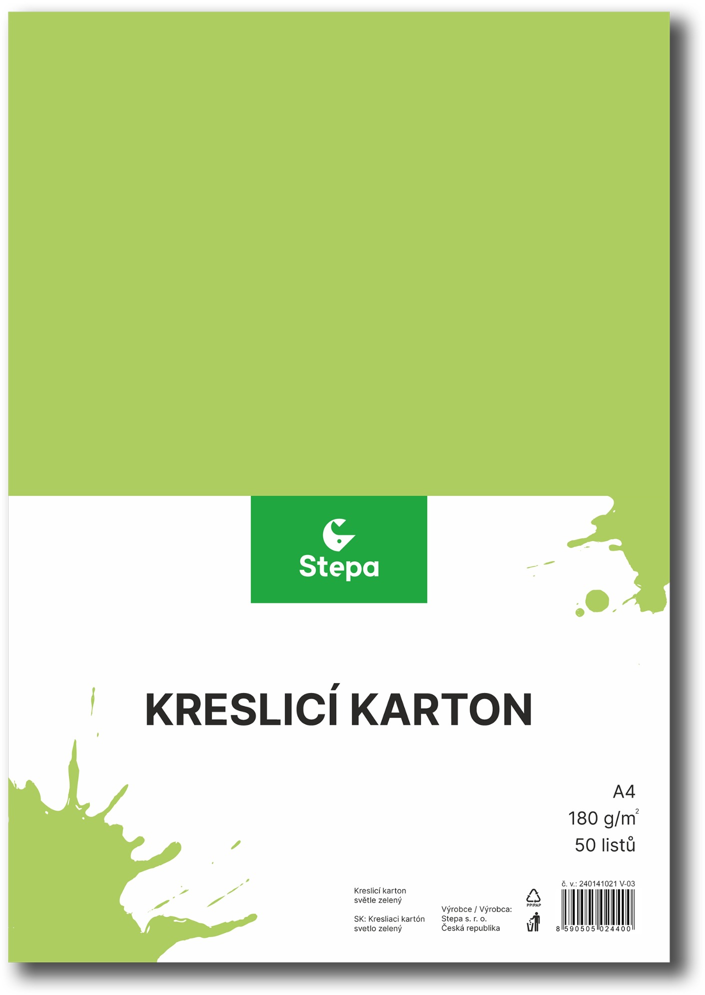 STEPA kresliaci kartón A4, 50 listov, 180 g/m2, svetlozelený