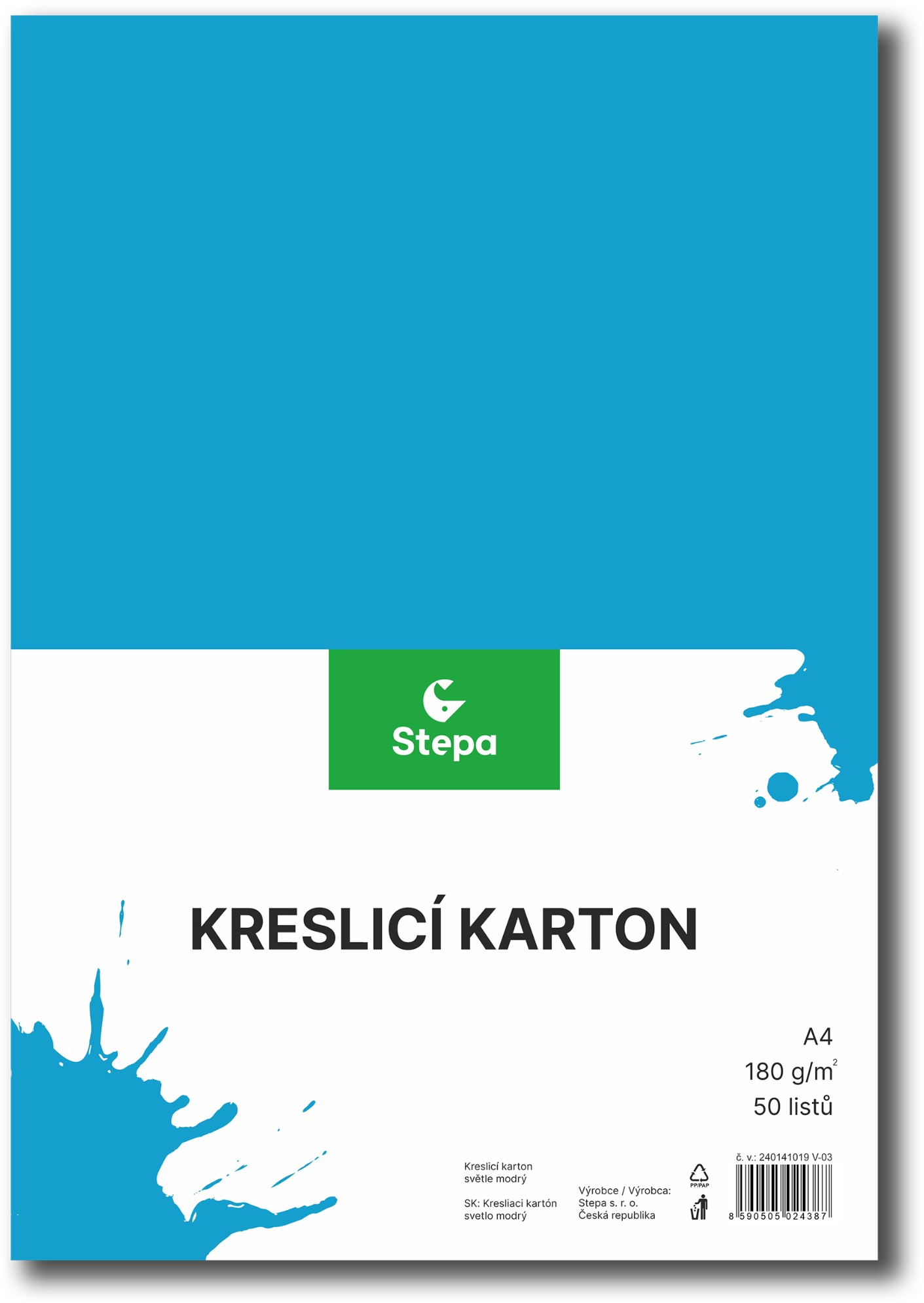 STEPA kresliaci kartón A4, 50 listov, 180 g/m2, svetlomodrý