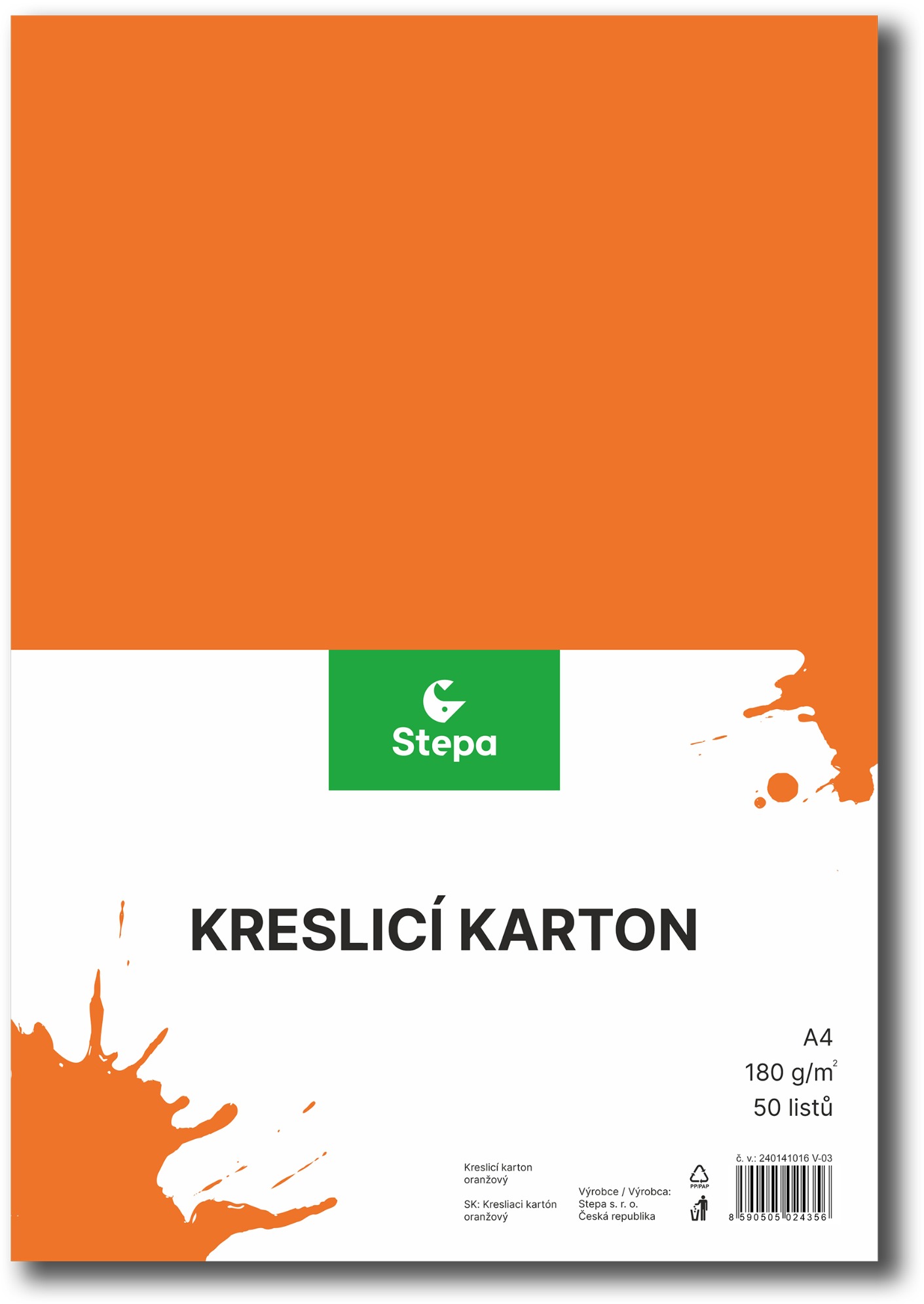 STEPA kresliaci kartón A4, 50 listov, 180 g/m2, oranžový