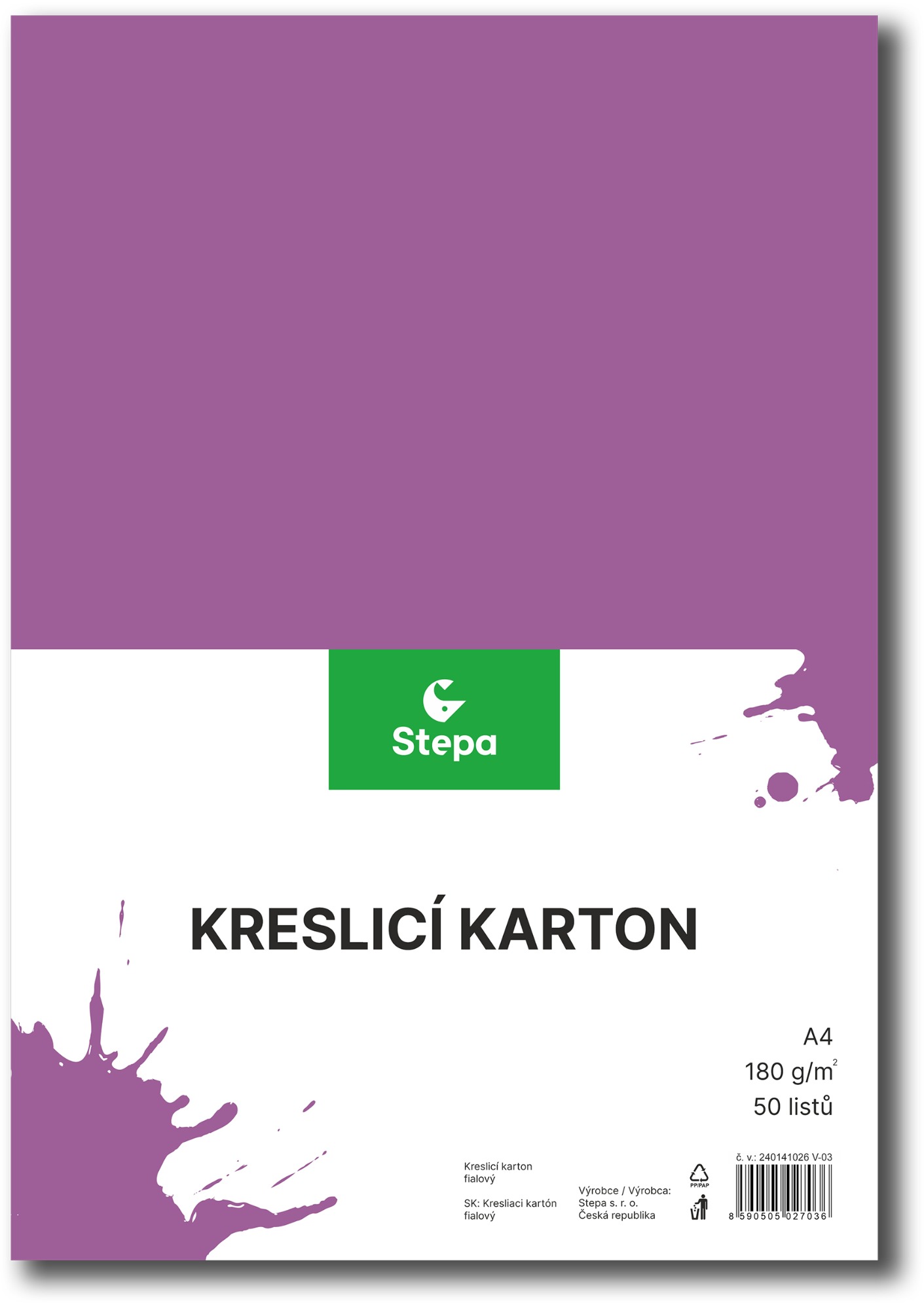 STEPA kresliaci kartón A4, 50 listov, 180 g/m2, fialový