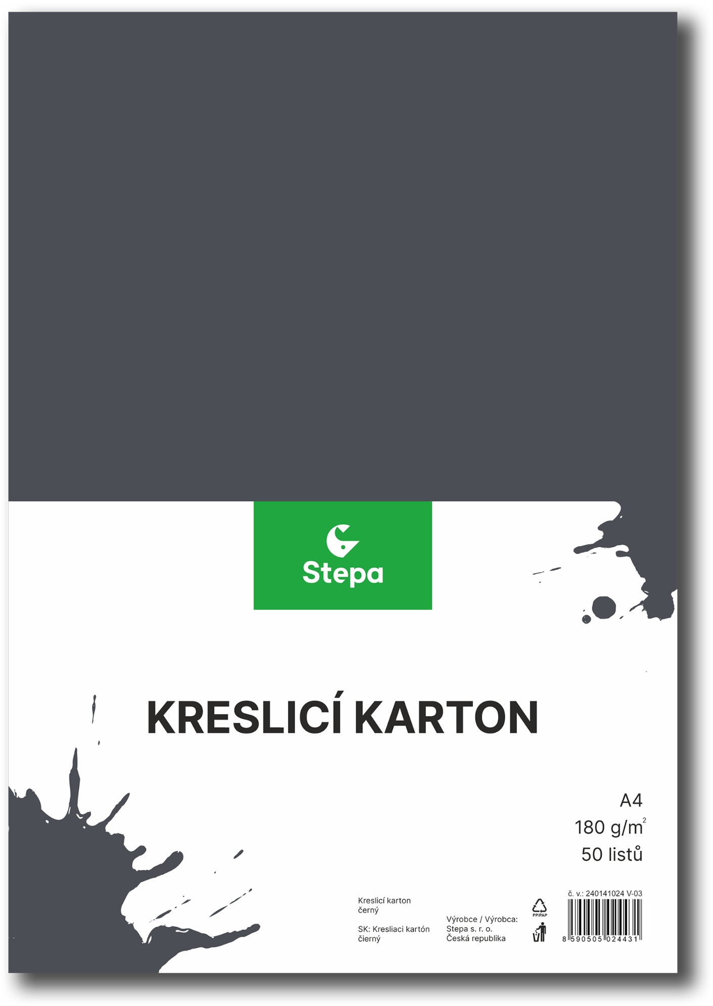 STEPA kresliaci kartón A4, 50 listov, 180 g/m2, čierny