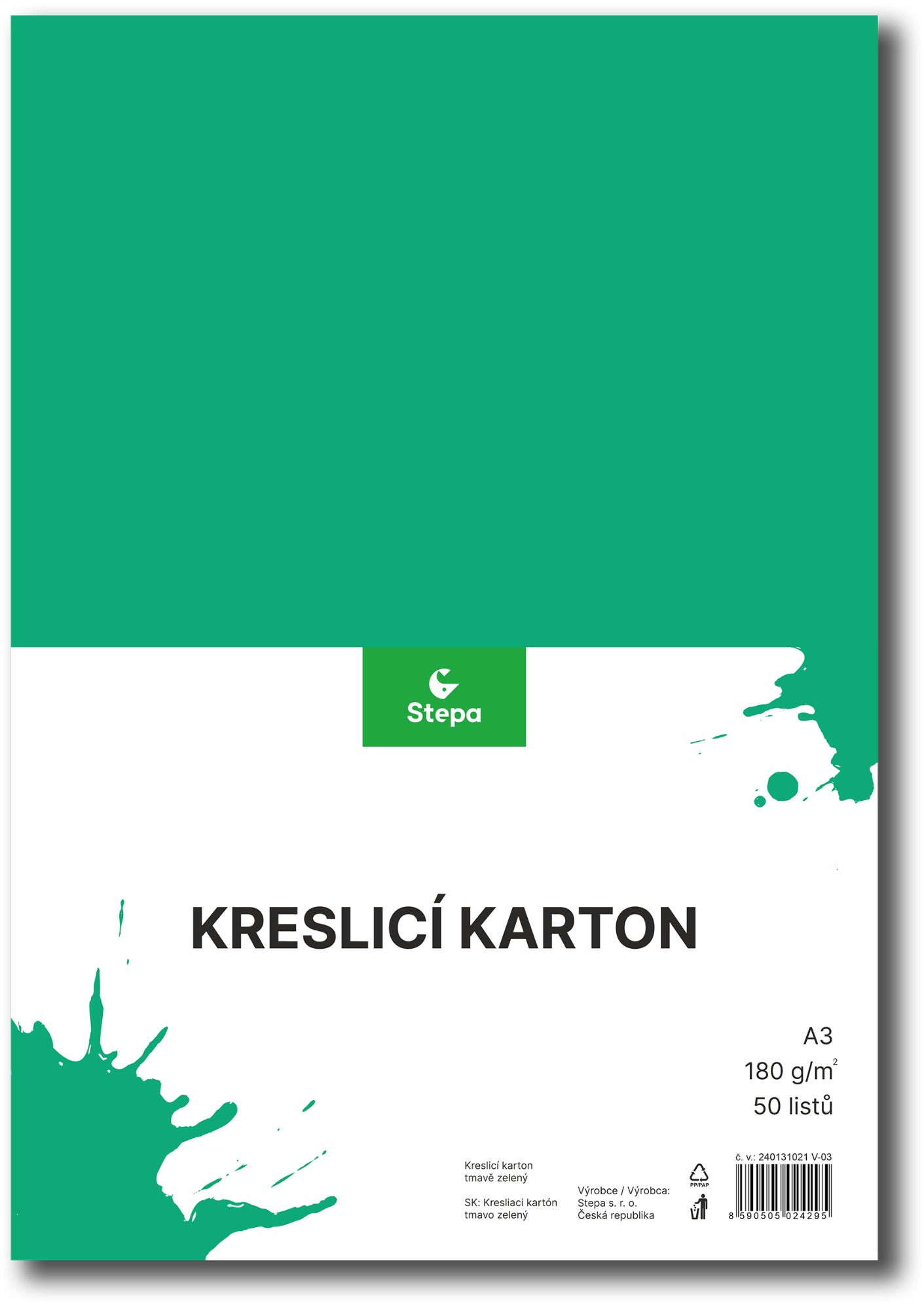 STEPA kresliaci kartón A3, 50 listov, 180 g/m2, tmavozelený