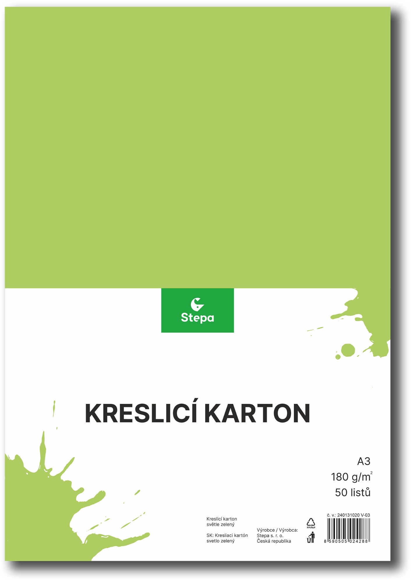 STEPA kresliaci kartón A3, 50 listov, 180 g/m2, svetlozelený