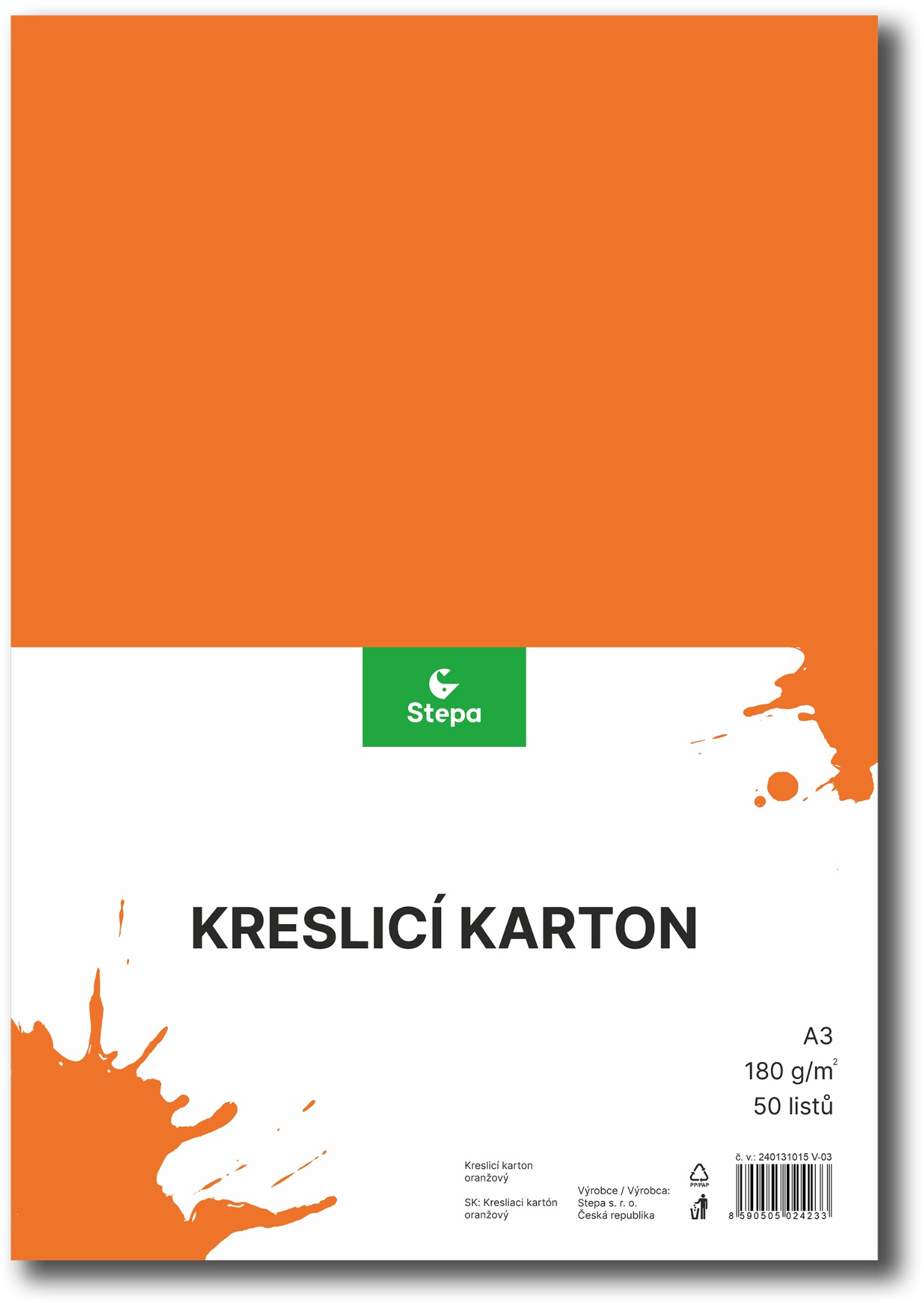 STEPA kresliaci kartón A3, 50 listov, 180 g/m2, oranžový