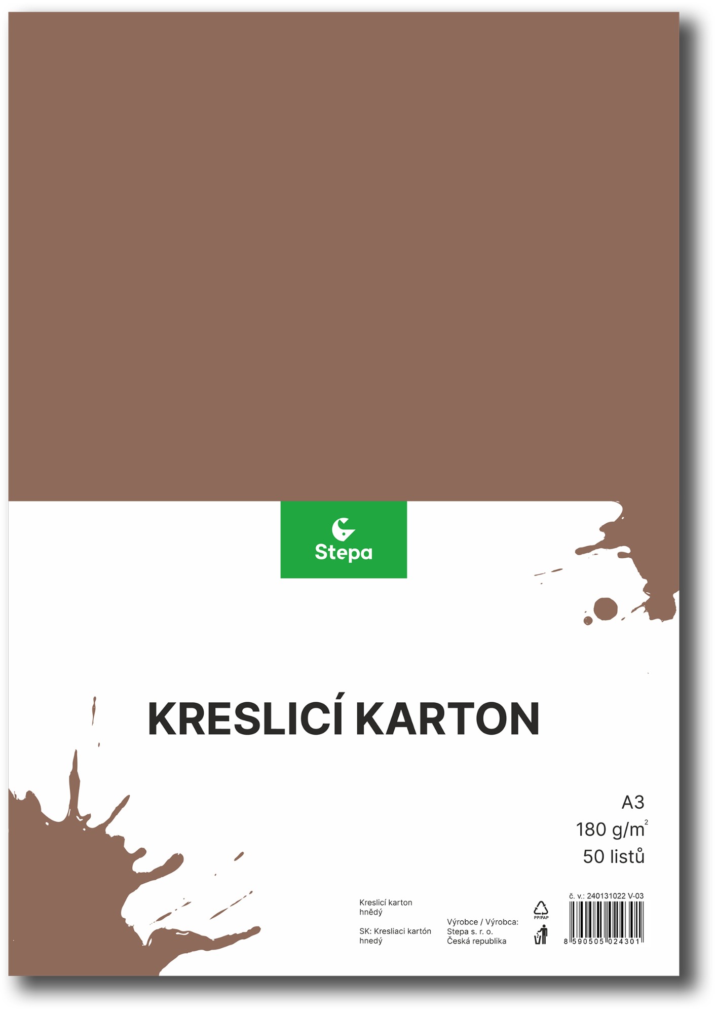 STEPA kresliaci kartón A3, 50 listov, 180 g/m2, hnedý