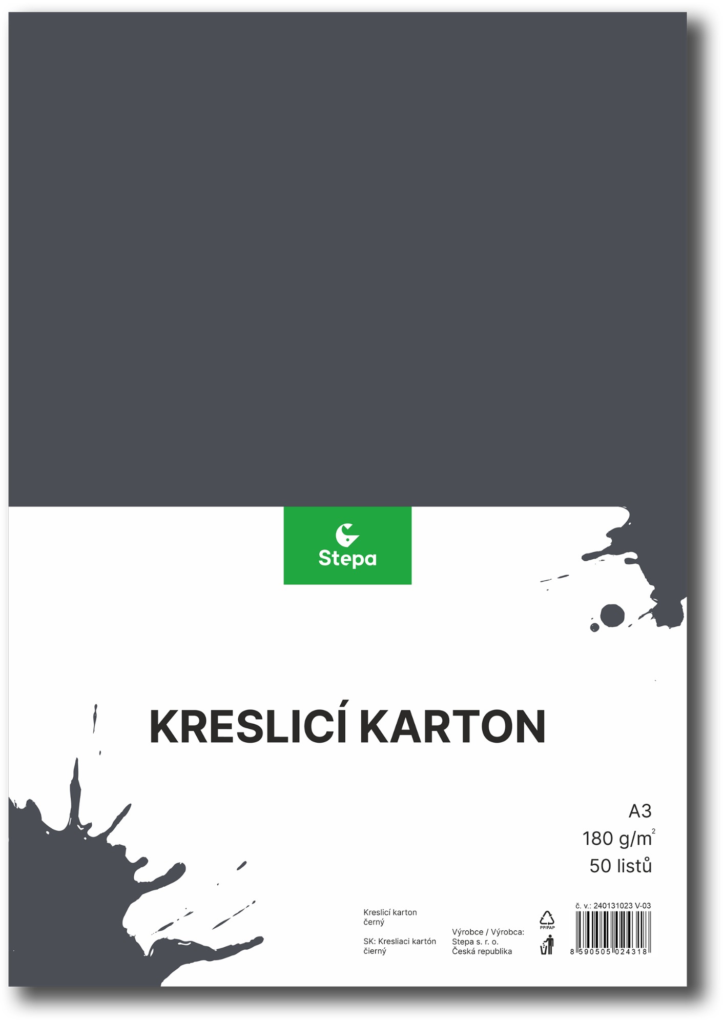 STEPA kresliaci kartón A3, 50 listov, 180 g/m2, čierny
