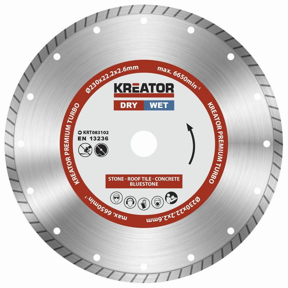 KREATOR Diamantový kotúč celoobvodový 230 mm PREMIUM TURBO KRT083102