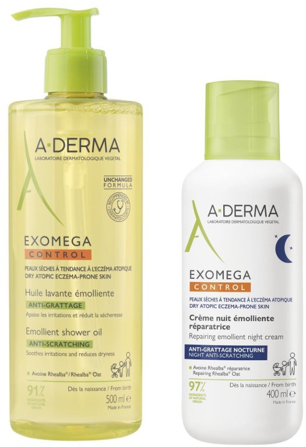 A-DERMA Exomega Control Starostlivosť proti nočnému škrabaniu Set 900 ml