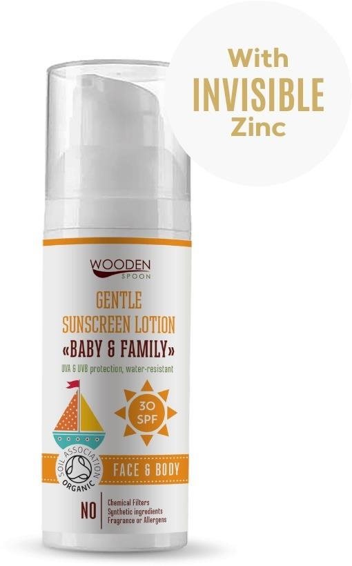 WOODENSPOON Opaľovacie telové mlieko Baby & Family SPF 30, 50 ml