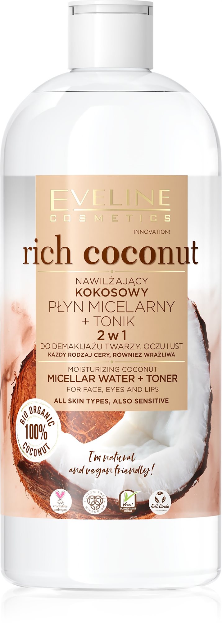 EVELINE COSMETICS Rich Coconut moisturizing coconut micellar water + toner 2 in 1, 500 ml