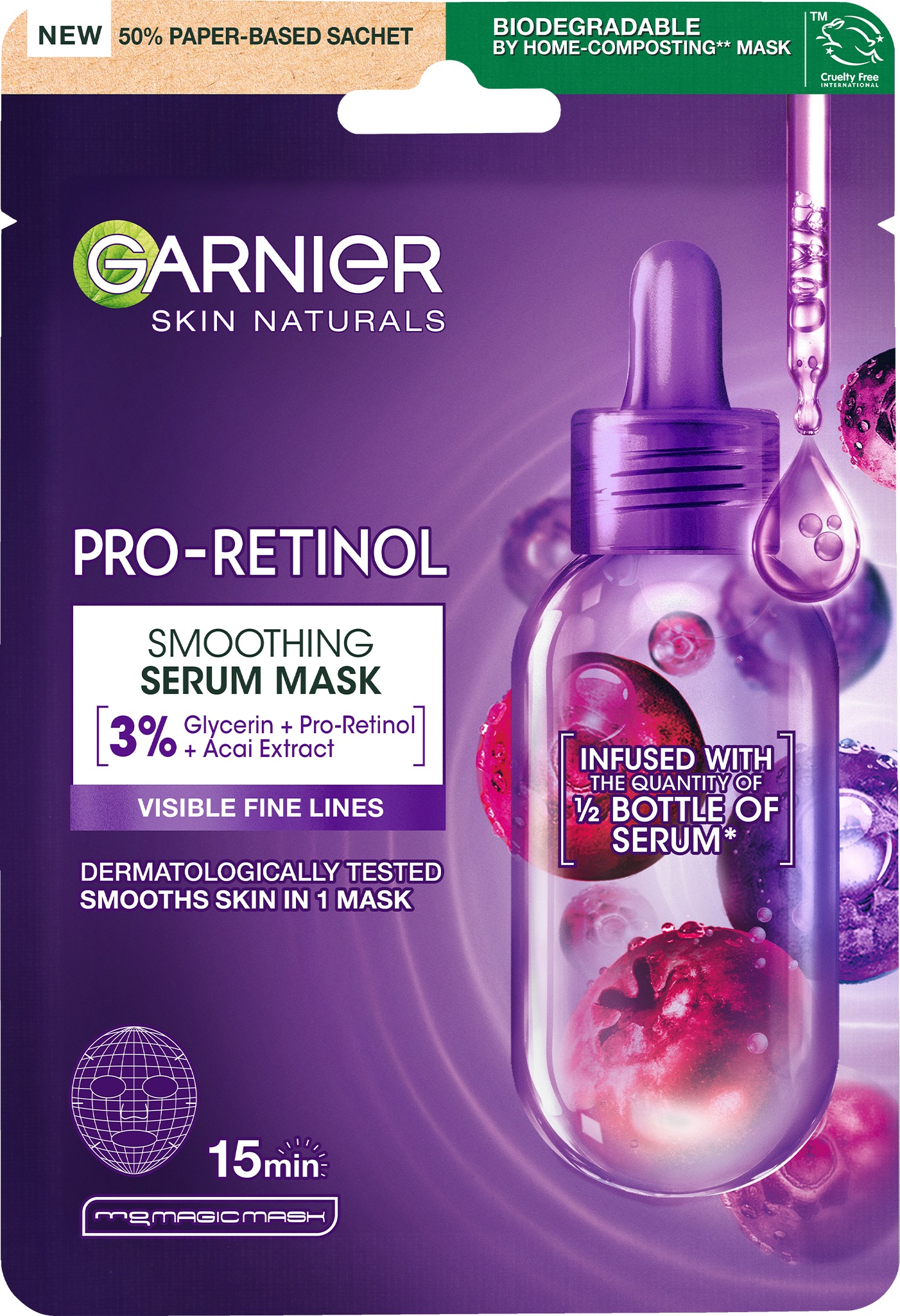 GARNIER Skin Naturals Pro-Retinol vyhladzujúce sérum maska, 22 g