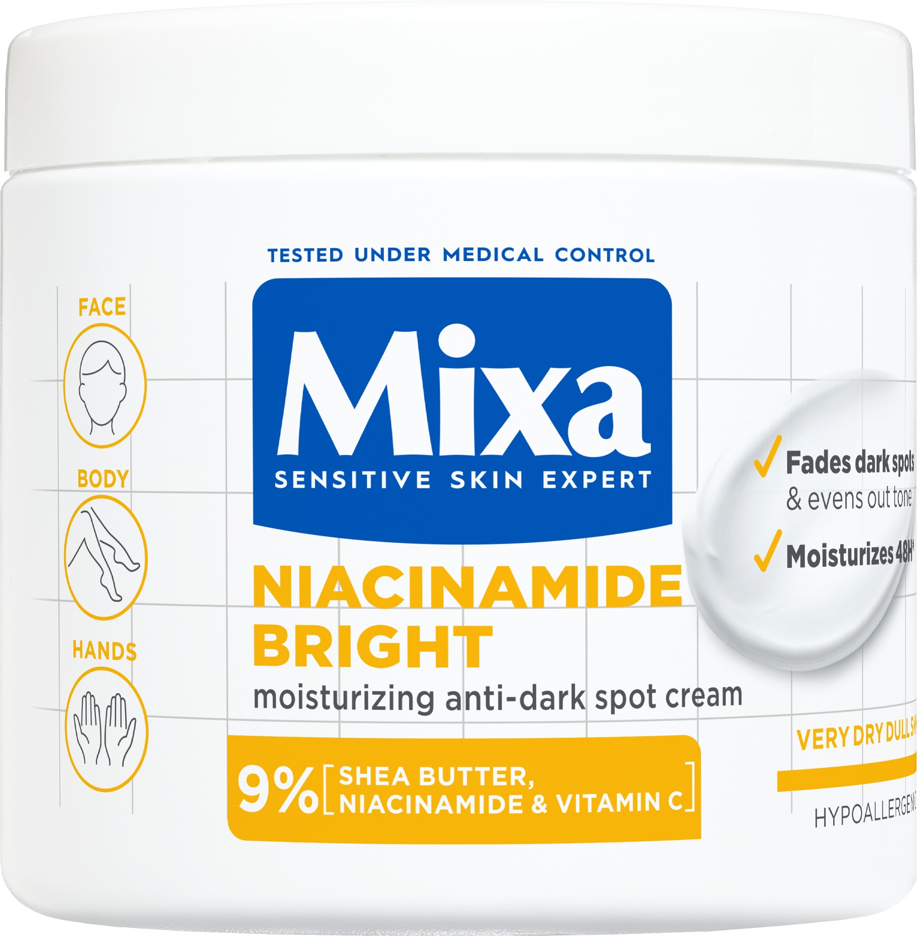 MIXA Niacinamide Bright hydratačný krém proti tmavým škvrnám, 400 ml