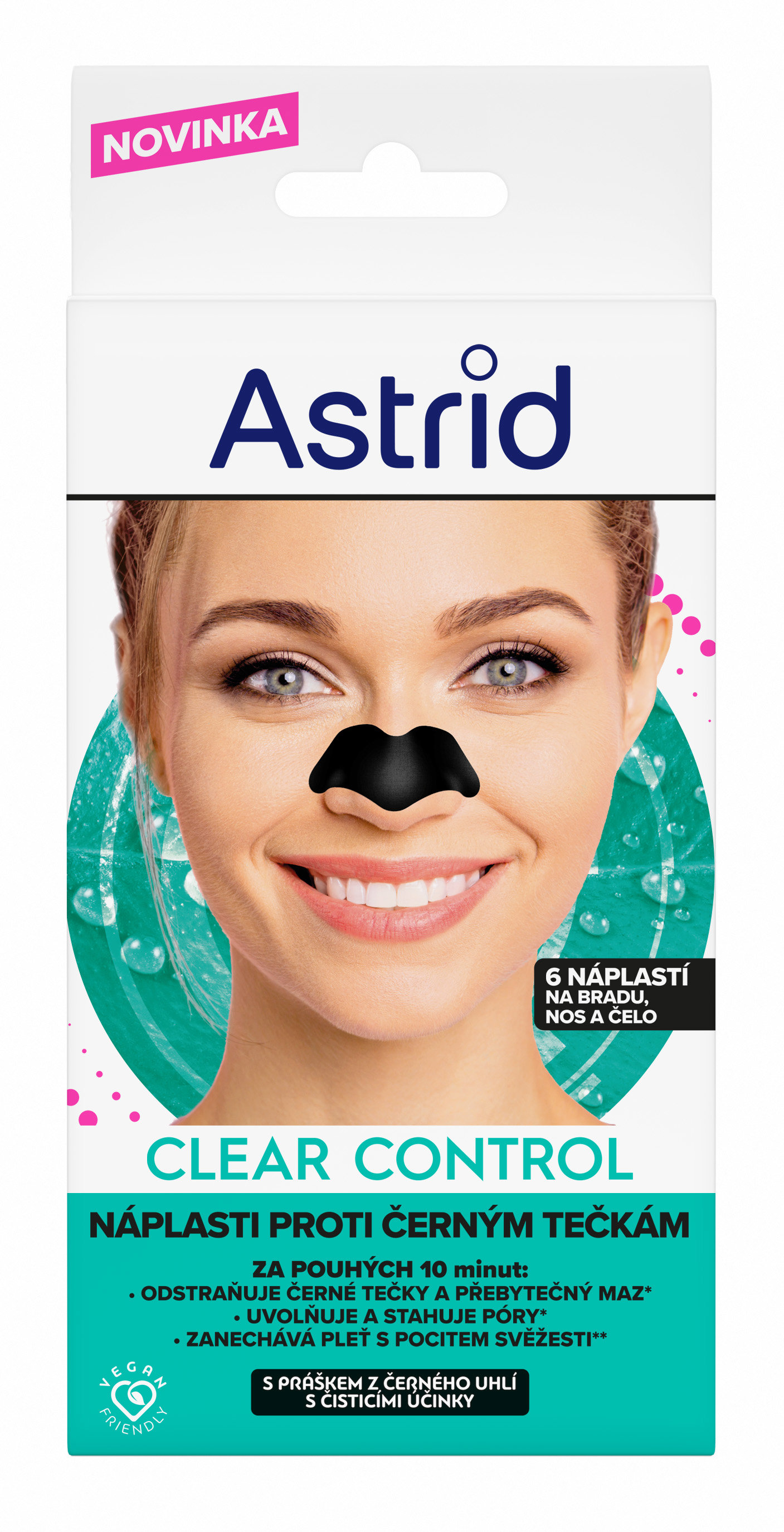 ASTRID Clear Control Náplasti proti čiernym bodkám s čiernym uhlím 6 ks