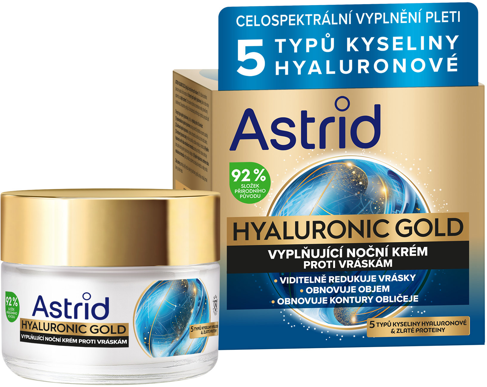 ASTRID Hyaluronic Gold Vyplňujúci nočný krém proti vráskam so zlatými proteínmi 50 ml