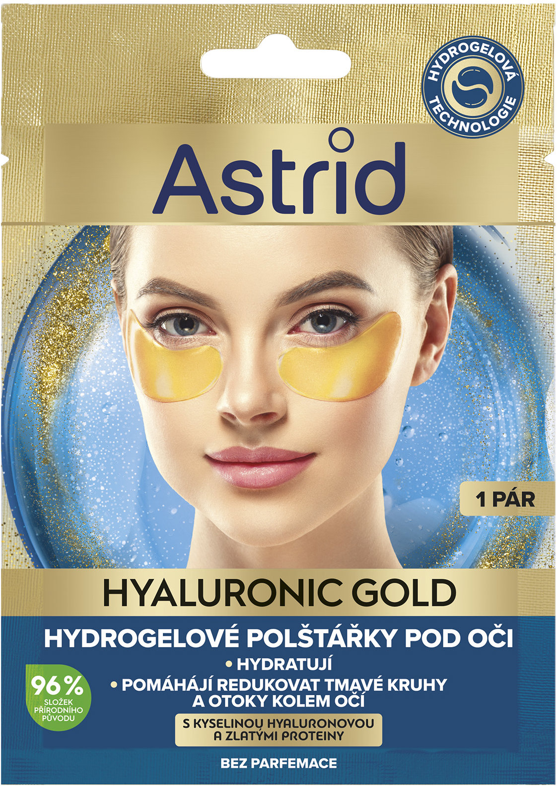 ASTRID Hyauloronic Gold Hydrogélové vankúšiky pod oči so zlatými proteínmi a ceramidmi 1 ks