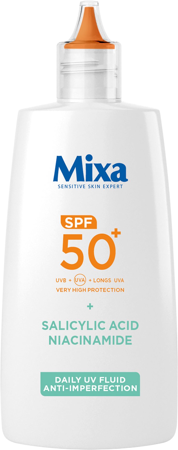 MIXA Denný UV Fluid proti nedokonalostiam s veľmi vysokou ochranou SPF 50+, 40 ml