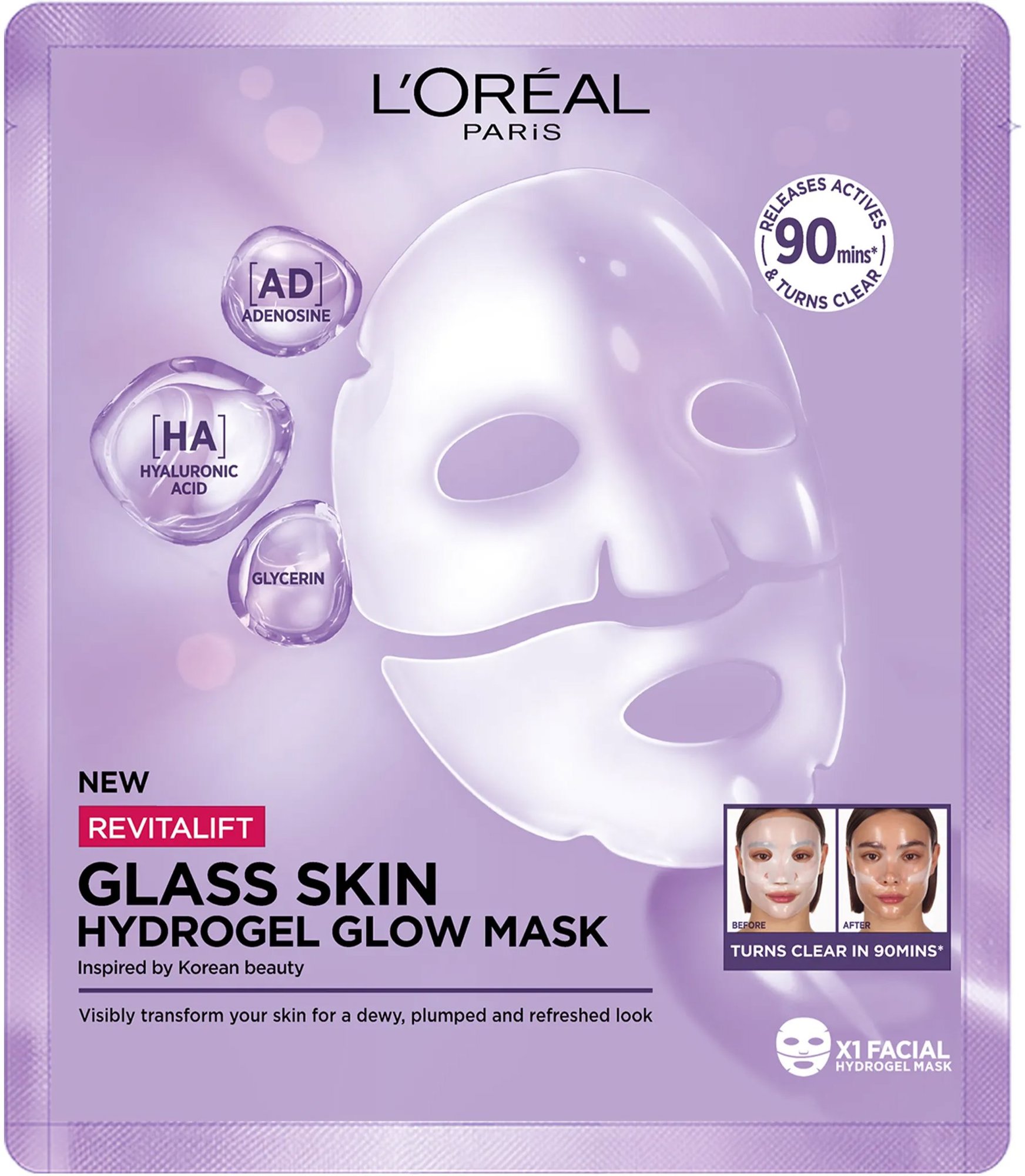 L'ORÉAL PARIS Revitalift Filler Glass Skin hydrogélová rozjasňujúca maska, 25 g