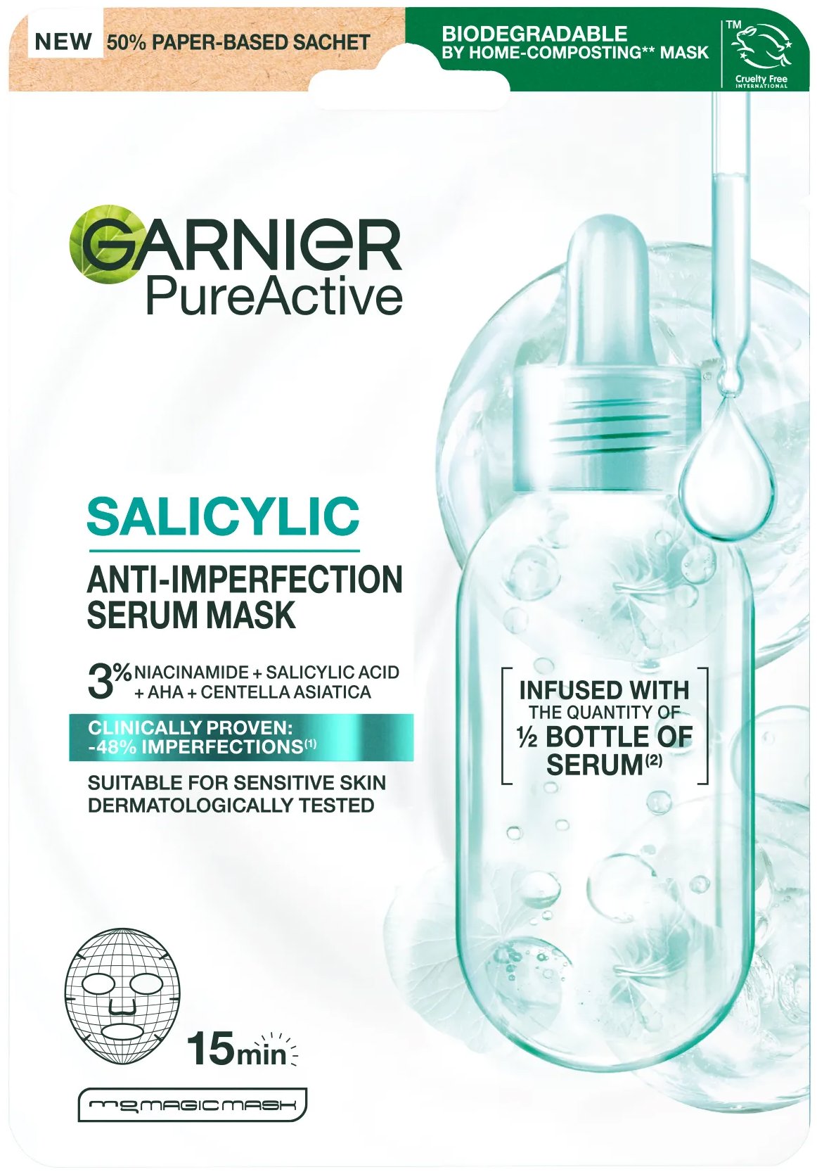 GARNIER Pure Active Salicylic textilné sérum maska proti nedokonalostiam pleti, 1 ks