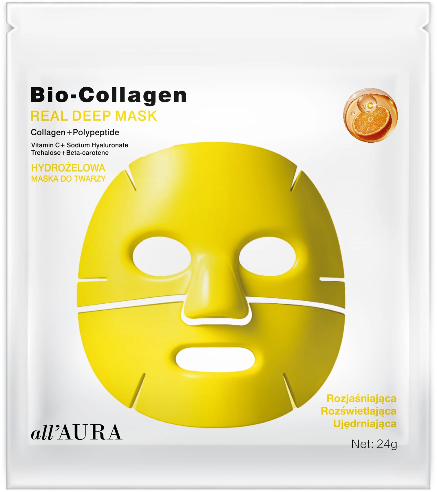 all'AURA Brightening rozjasňujúca hydrogélová bio-kolagénová maska