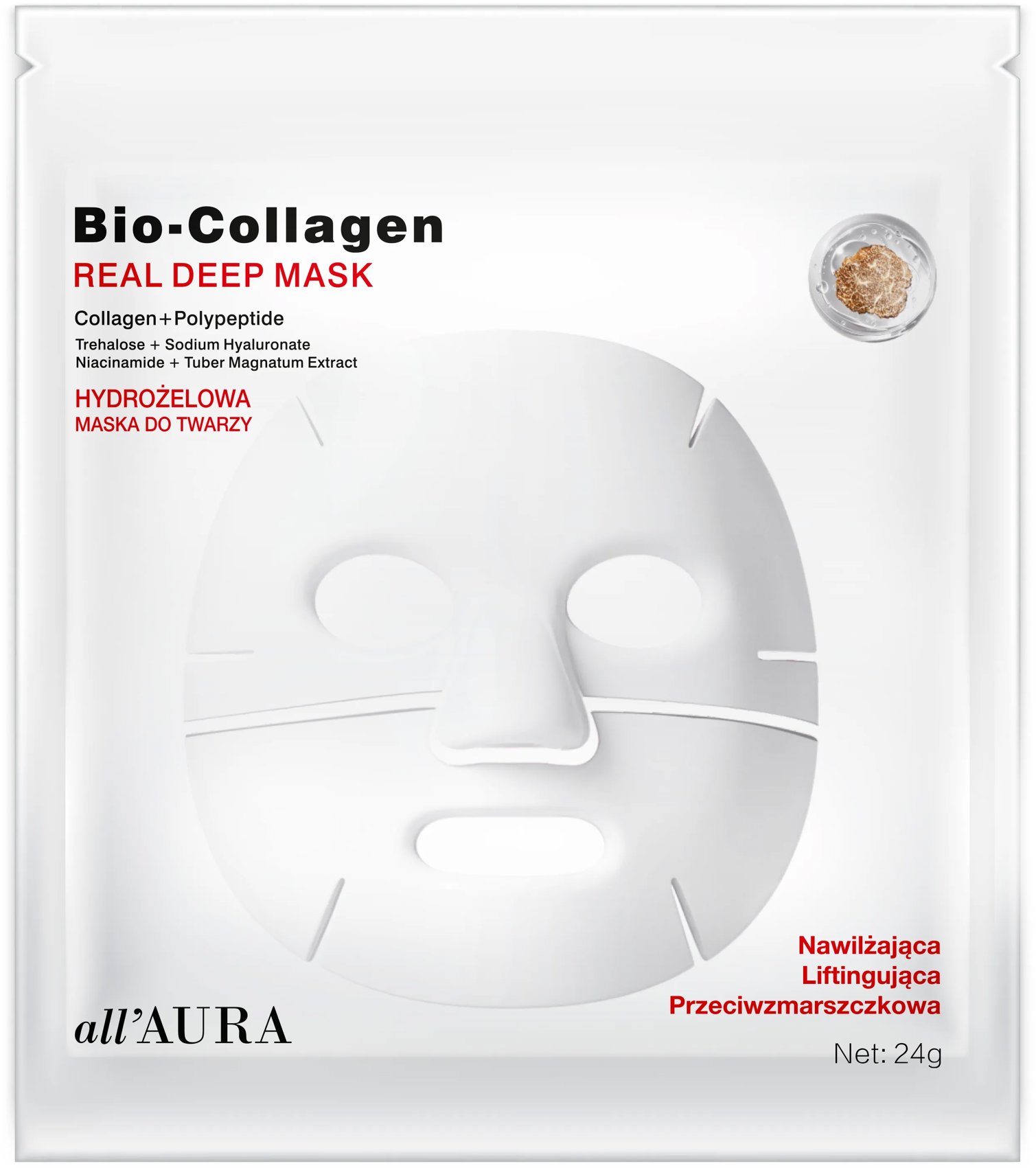all'AURA Moisturizing hydratačná hydrogélová biokolagénová maska