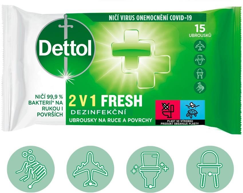 DETTOL Dezinfekčné obrúsky 2 v 1 na ruky a povrchy 15 ks