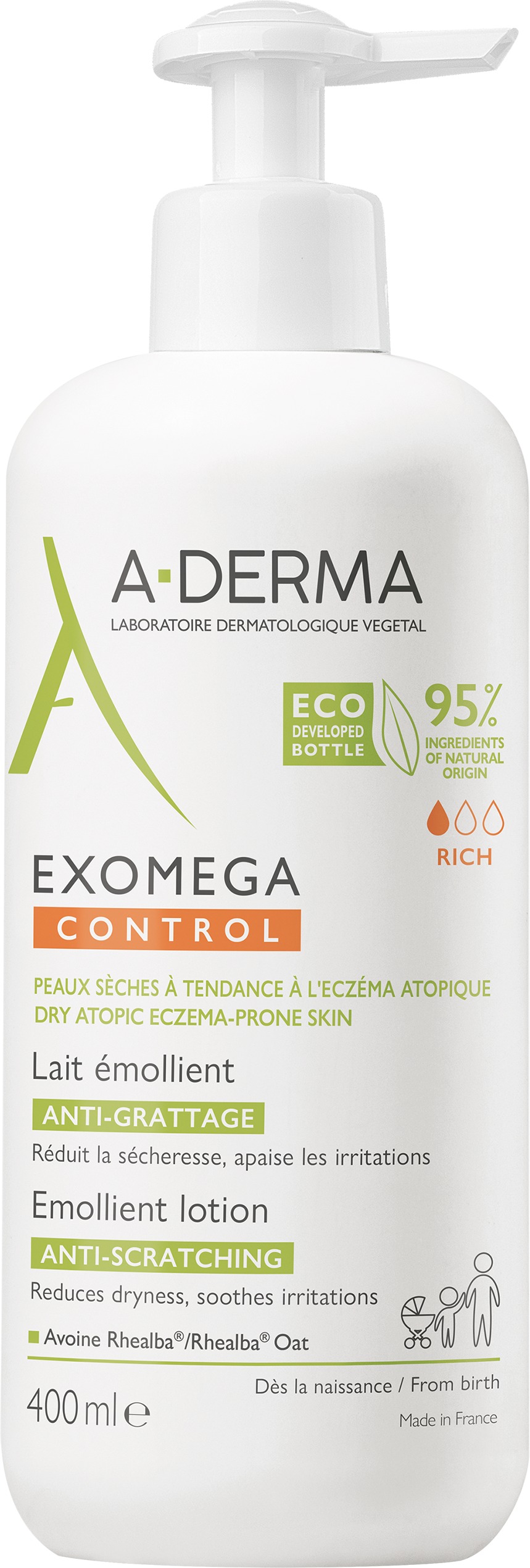 A-DERMA Exomega Control Emolienčné mlieko na suchú kožu so sklonom k atopii 400 ml