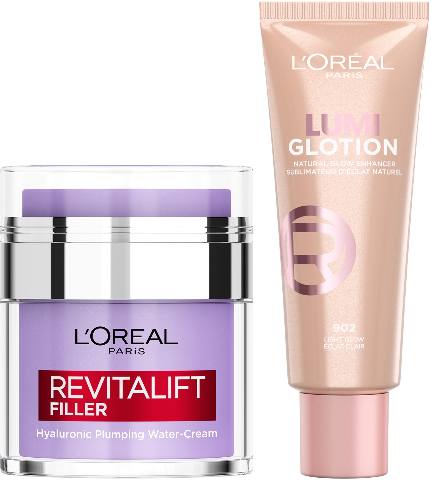 L'ORÉAL PARIS Revitalift Filler Pressed Cream 50 ml + Lumi Glotion 902 Light Glow 40 ml