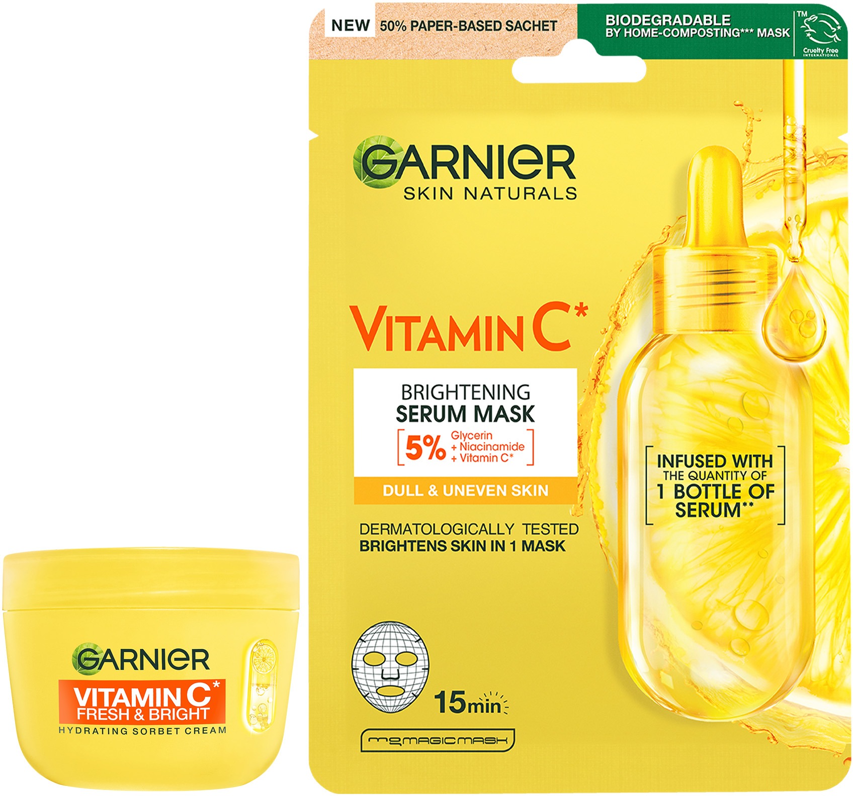 GARNIER Vitamín C* Fresh & Bright 85 ml + Vitamín C Sheet Mask Super Hydrating 28 g