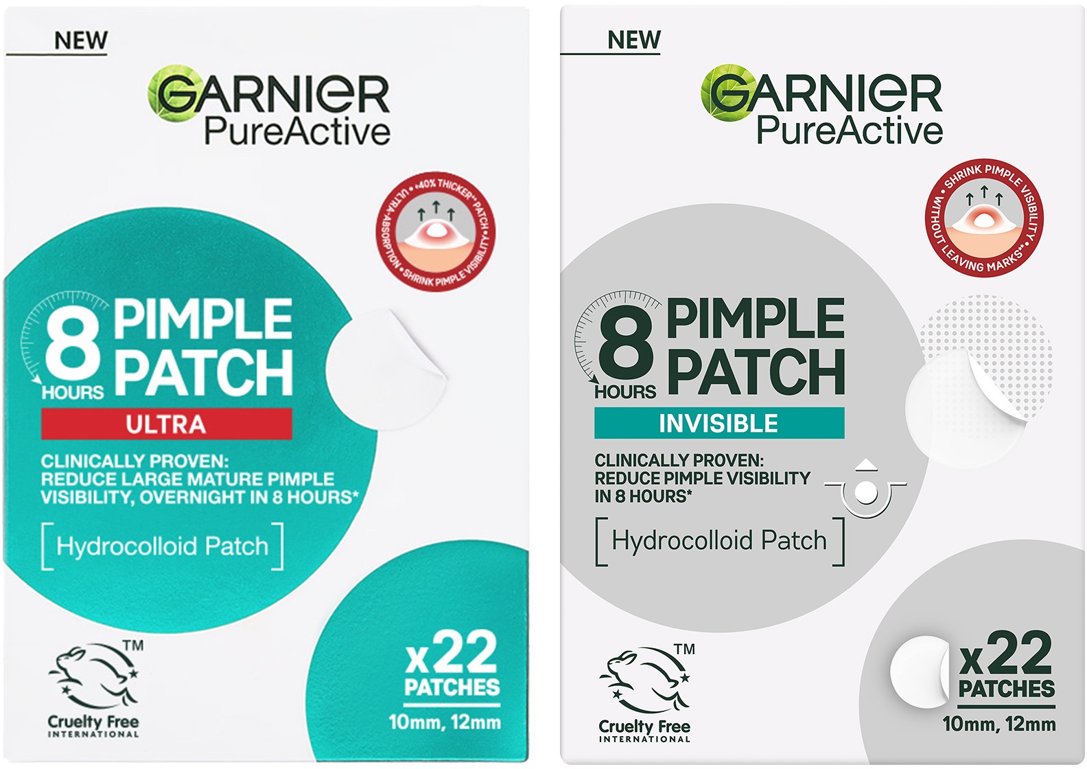 GARNIER Pimple Patch Hydrokoloidné neviditeľné náplasti 22 ks + GARNIER Pure Active 8H Ultra 22 ks