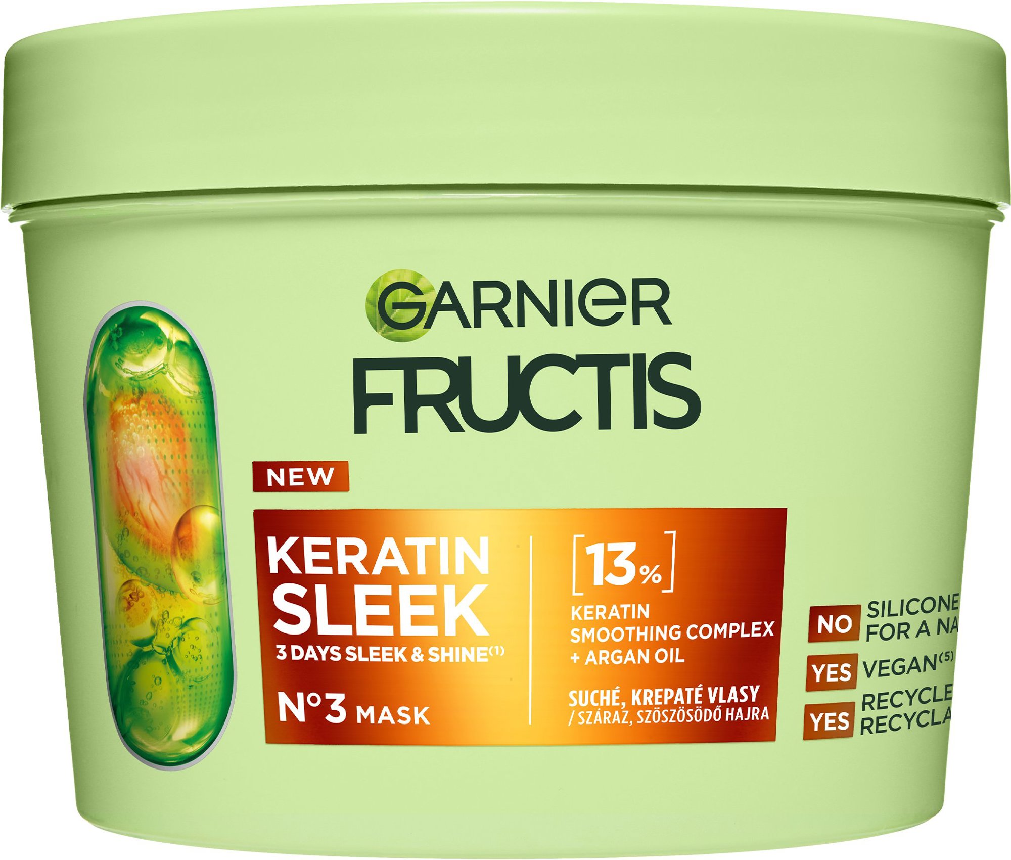 GARNIER Fructis Keratín Sleek maska na suché a krepovité vlasy, 370 ml