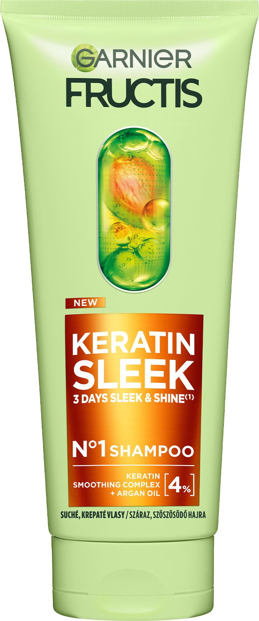 GARNIER Fructis Keratín Sleek šampón na suché a krepovité vlasy, 200 ml