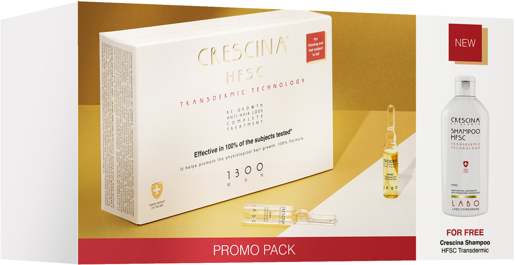 CRESCINA Starostlivosť na podporu rastu vlasov a proti vypadávaniu vlasov 1300 20× 3,5 ml + šampón pre mužov 200 ml