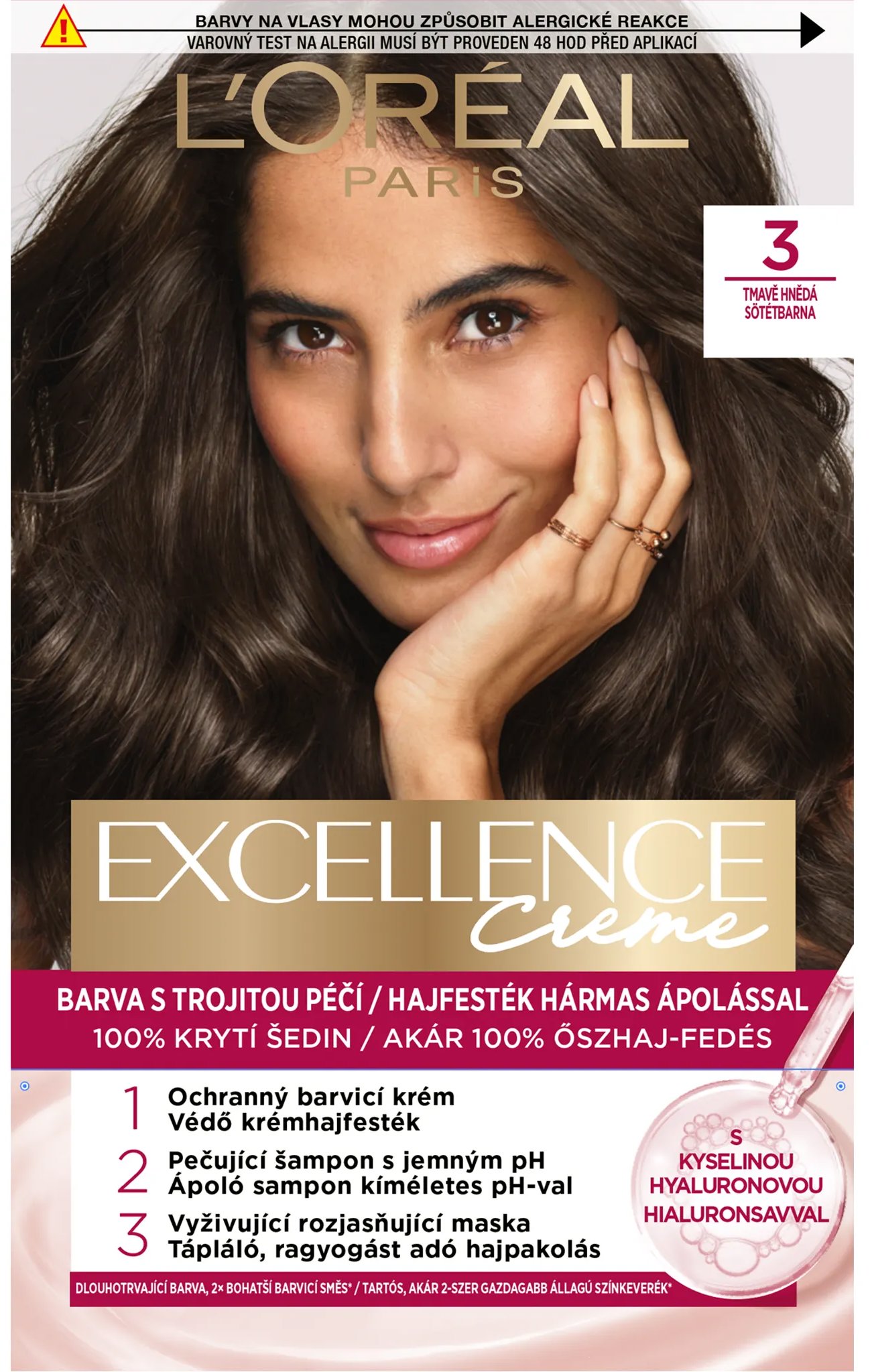 ĽORÉAL PARIS Excellence 3 Tmavo Hnedá, 72 ml + 48 ml + 12 ml + 60 ml