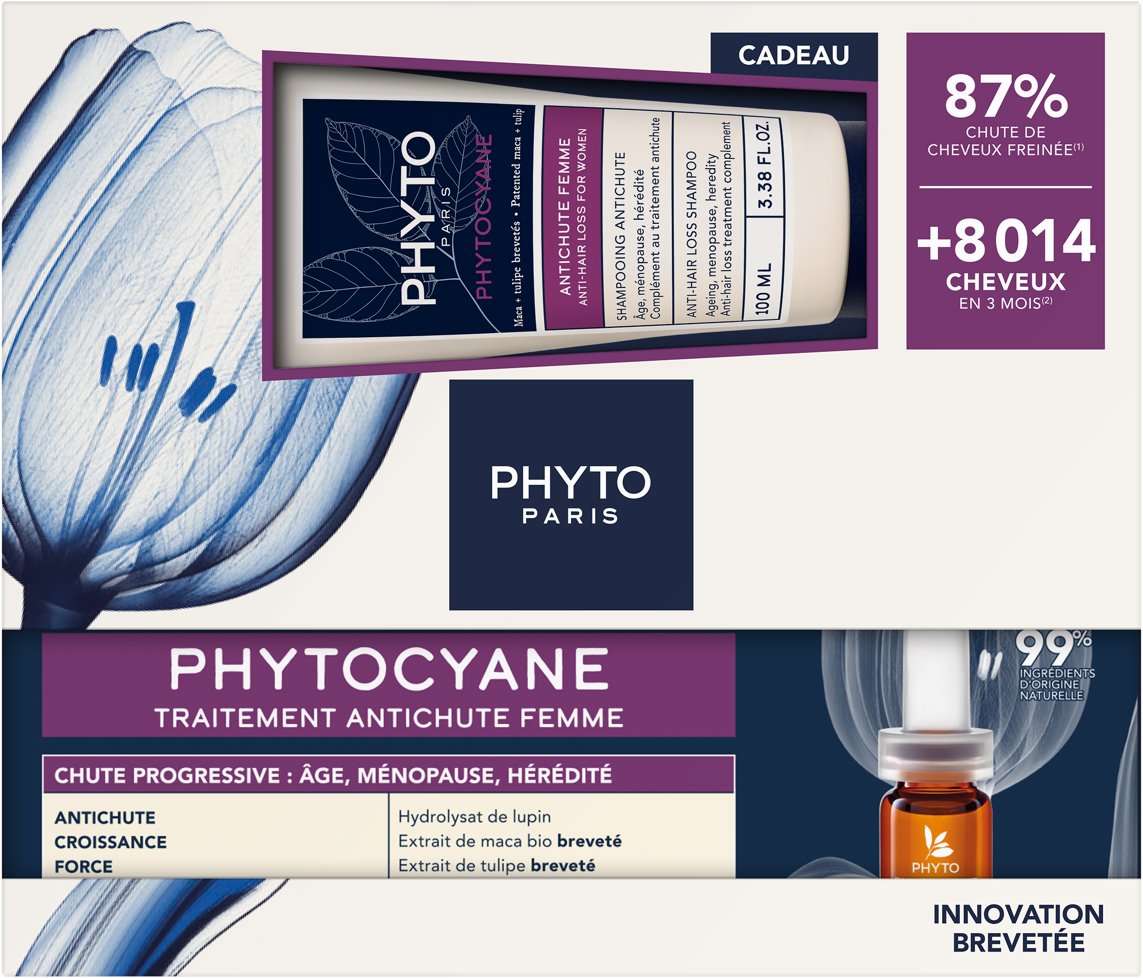 PHYTO Phytocyane Starostlivosť proti progresívnemu vypadávaniu vlasov pre ženy 12× 5 ml + Šampón proti vypadávaniu vlasov 100 ml