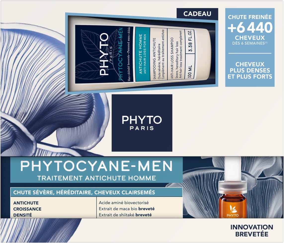 PHYTO Phytocyane -Men Starostlivosť proti vypadávaniu vlasov pre mužov 12× 3,5 ml + Šampón proti vypadávaniu vlasov 100 ml