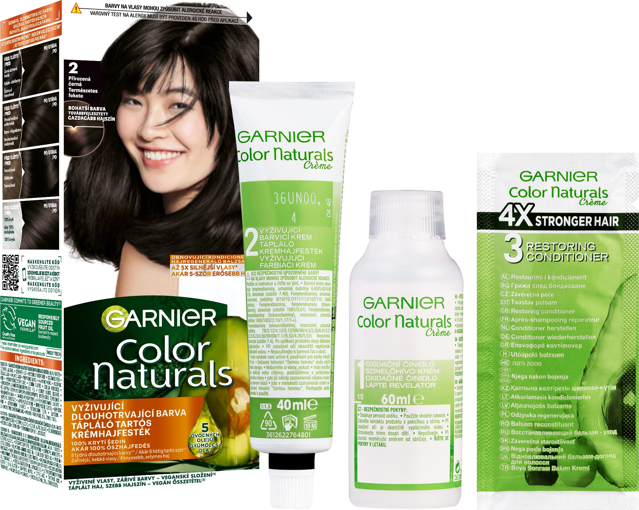 Garnier Color Naturals permanentná farba na vlasy 2.0 Prirodzená čierna, 60 + 40 + 12 ml