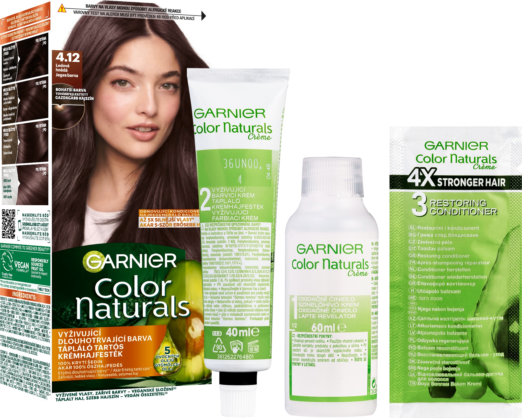 Garnier Color Naturals permanentná farba na vlasy 4.12 Ľadová hnedá, 60 + 40 + 12 ml