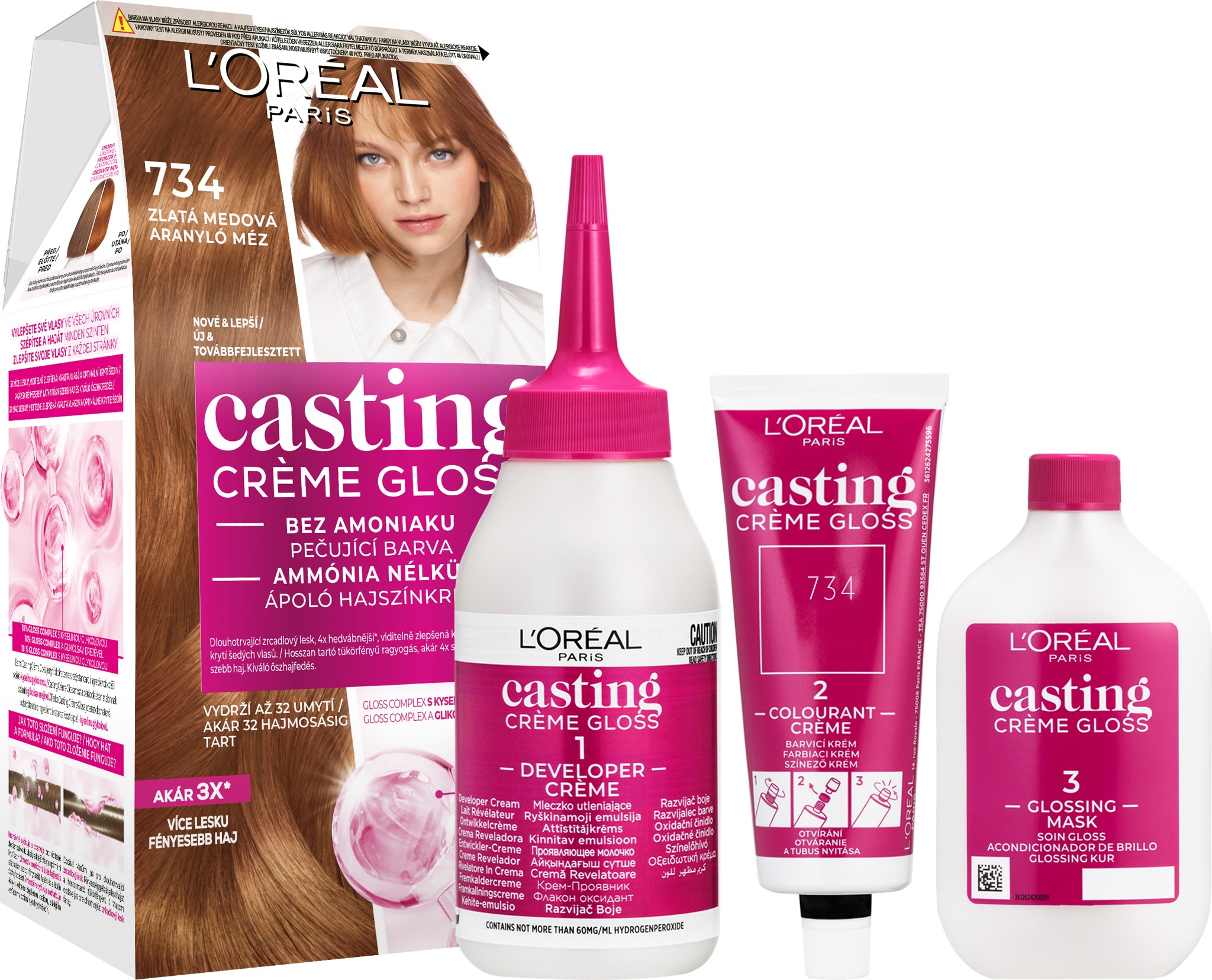 ĽORÉAL PARIS Casting Creme Gloss krémová semi-permanentná farba 734 Zlatá medová 180 ml