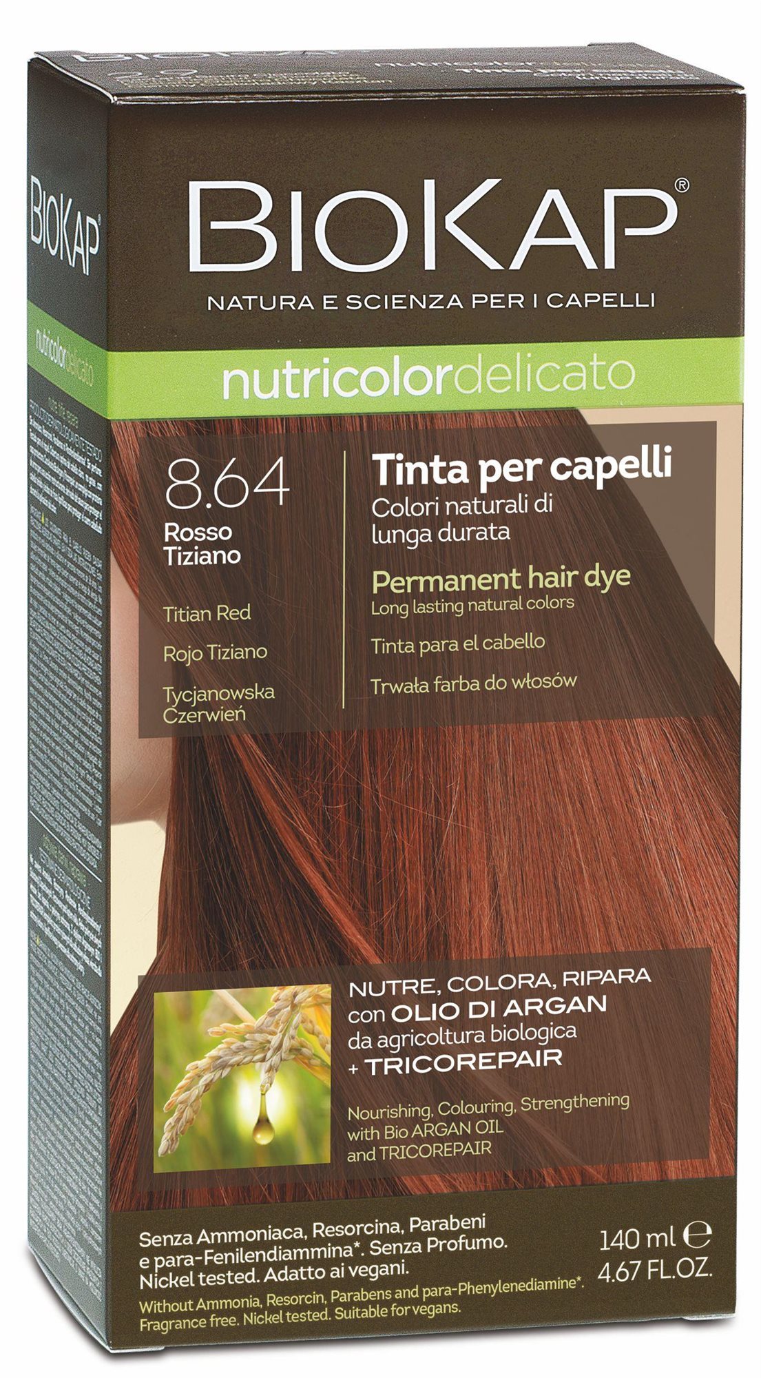 BIOKAP Nutricolor Delicato Farba na vlasy – 8.64 Tizianovo-červená 140 ml