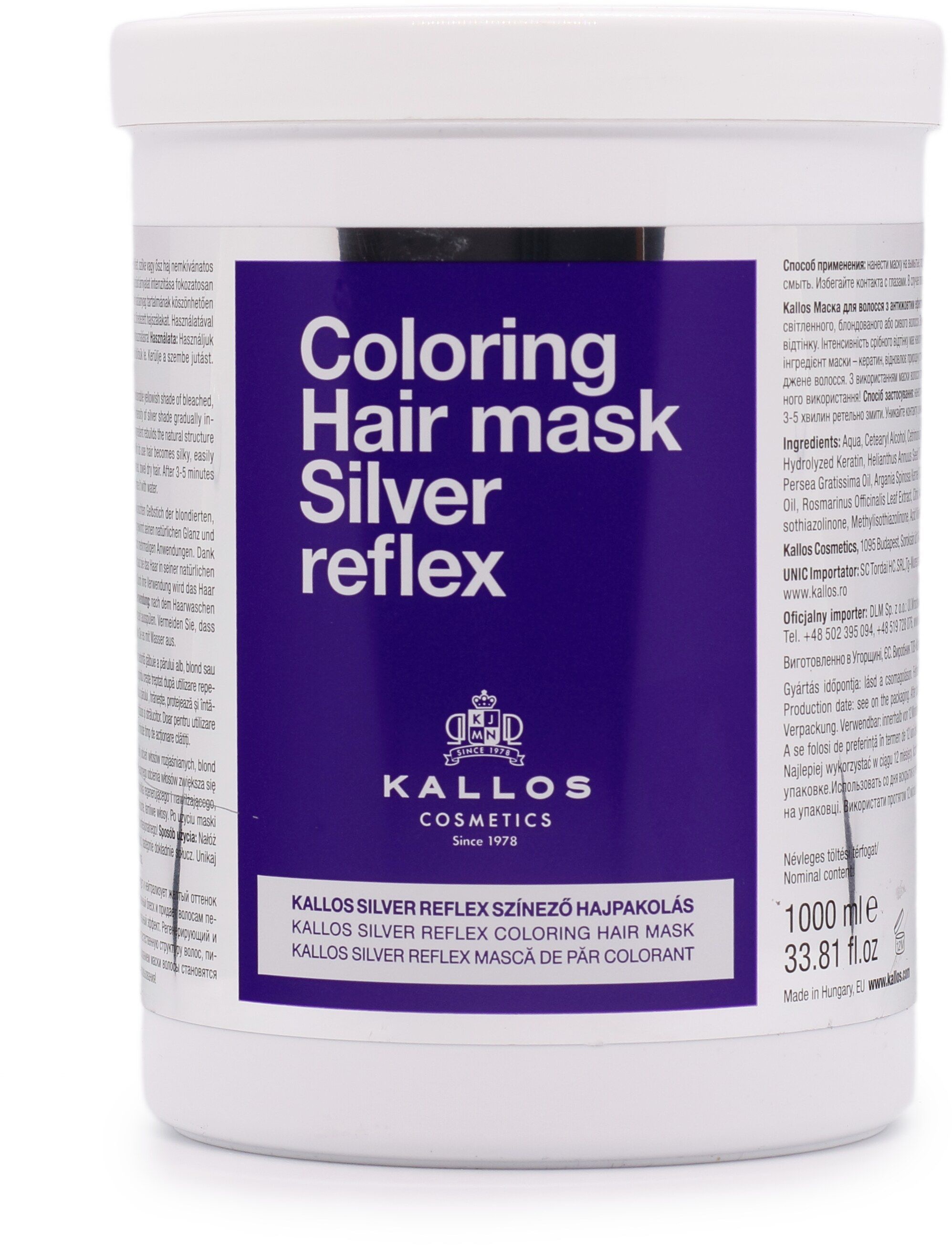 KALLOS Coloring Hair Mask Silver Reflex 1000 ml