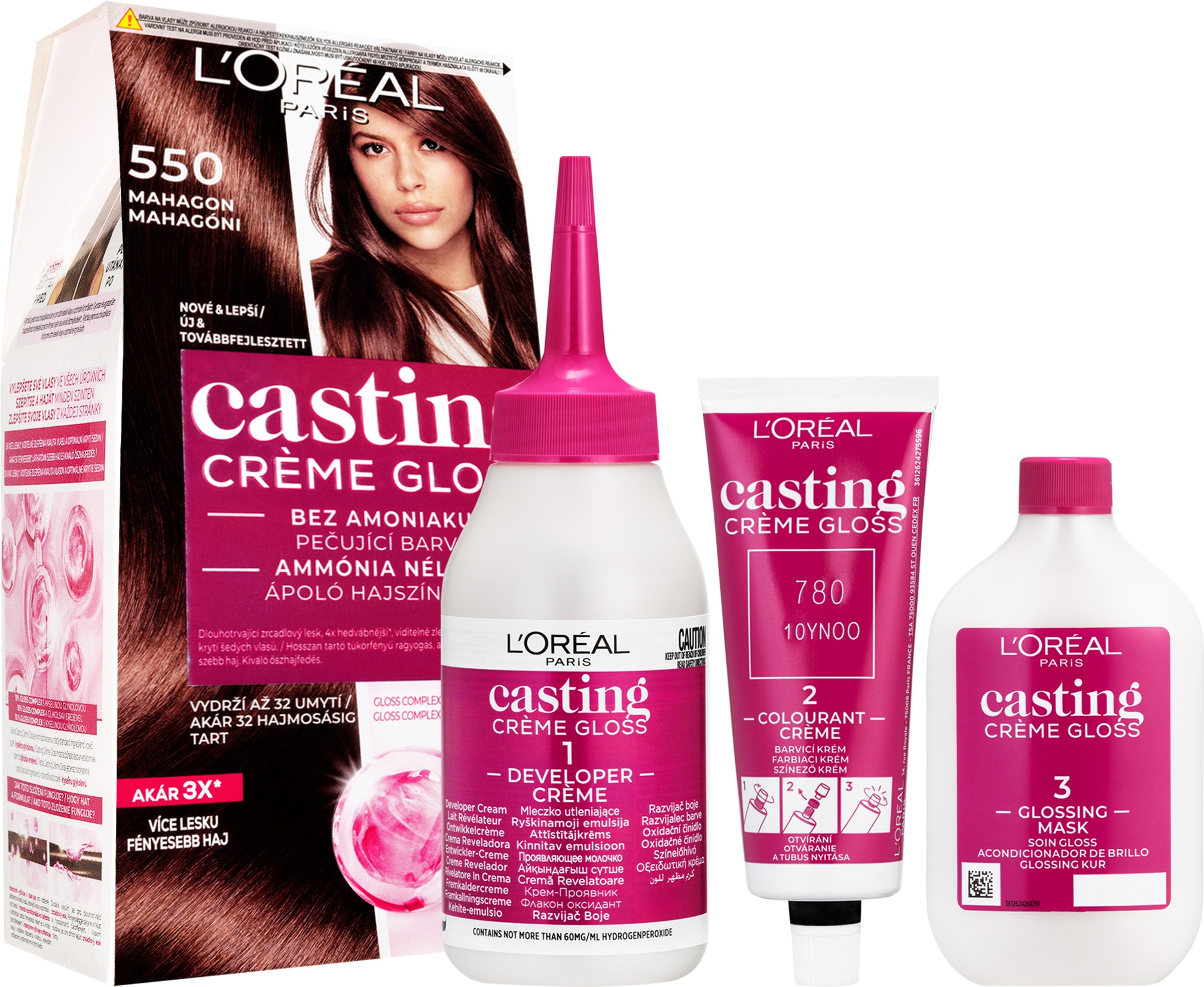 L'ORÉAL PARIS Casting Creme Gloss semipermanentná farba na vlasy 550 mahagón, 48 + 72 + 60 ml
