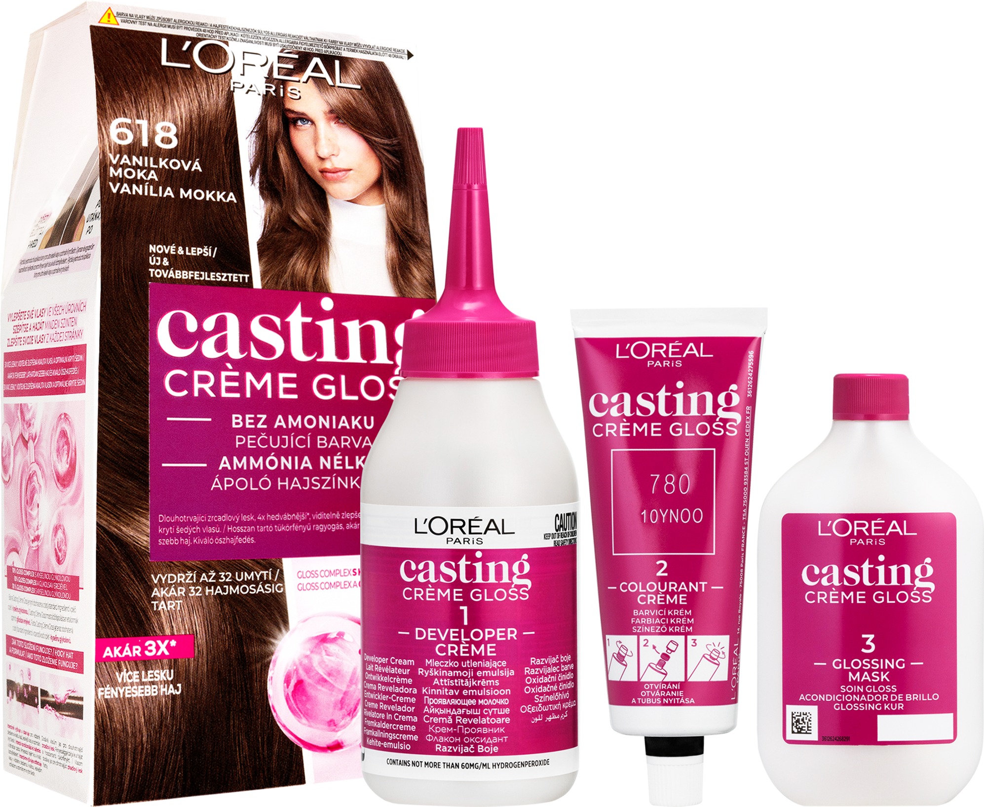 L'ORÉAL PARIS Casting Creme Gloss semipermanentná farba na vlasy 618 vanilková moka, 48 + 72 + 60 ml