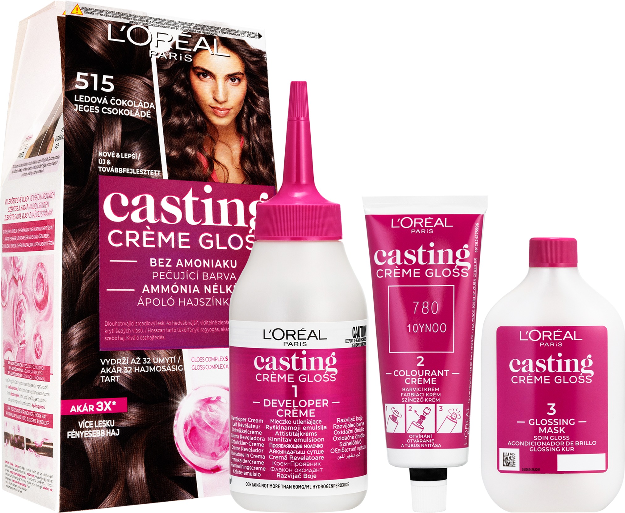 L'ORÉAL PARIS Casting Creme Gloss semipermanentná farba na vlasy 515 ľadová čokoláda, 48 + 72 + 60 ml