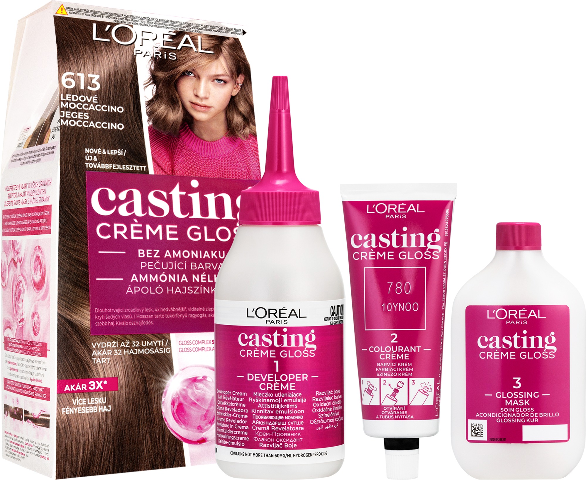 L'ORÉAL PARIS Casting Creme Gloss semipermanentná farba na vlasy 613 ľadové moccaccino, 48 + 72 + 60 ml