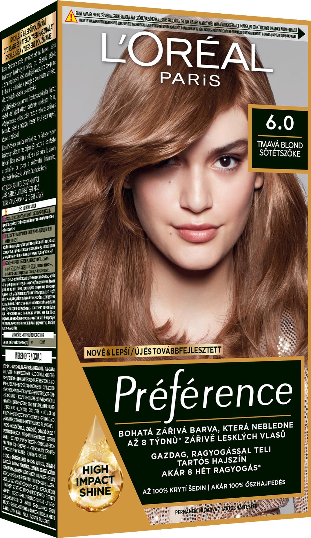 L'ORÉAL PARIS Préférence 6.0 Tmavá blond, 60 + 60 + 54 ml