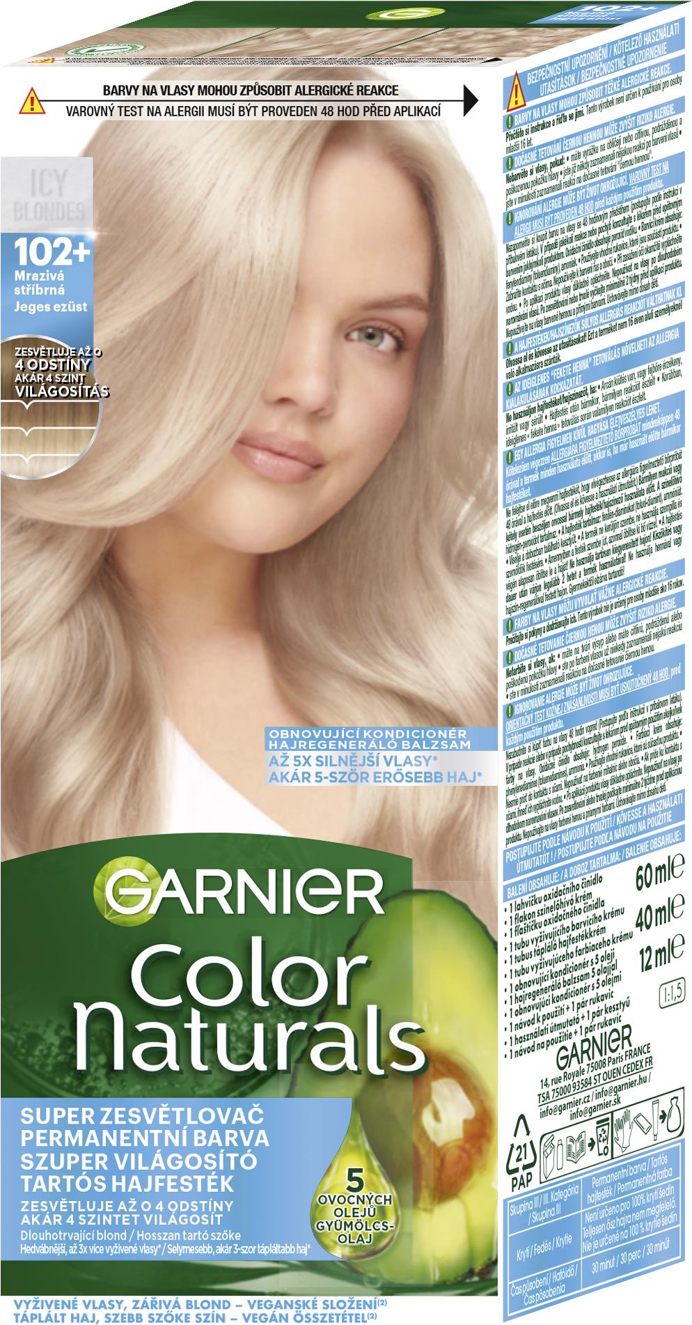 GARNIER Color Naturals permanentná farba na vlasy 102+ Mrazivá strieborná, 60 + 40 + 12 ml