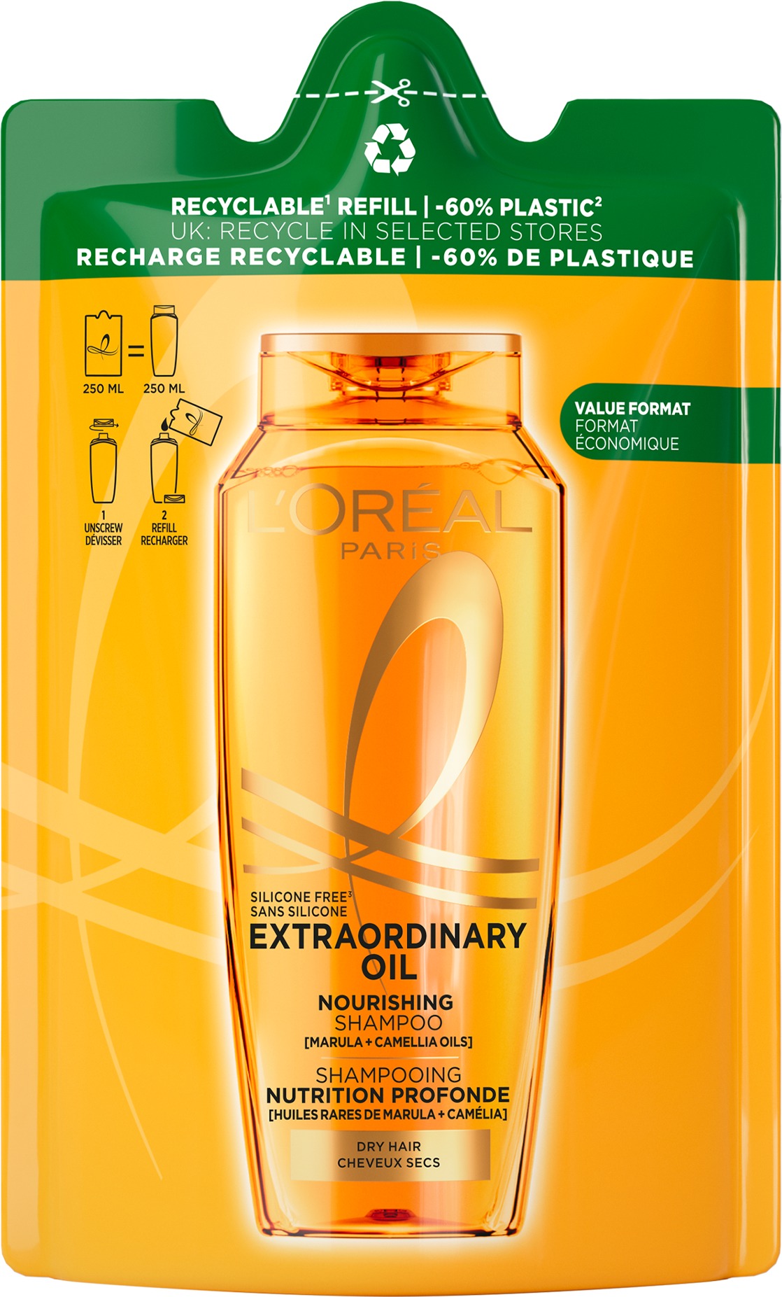 L'ORÉAL PARIS Elseve Extraordinary oil náhradná náplň do šampónu, 250 ml