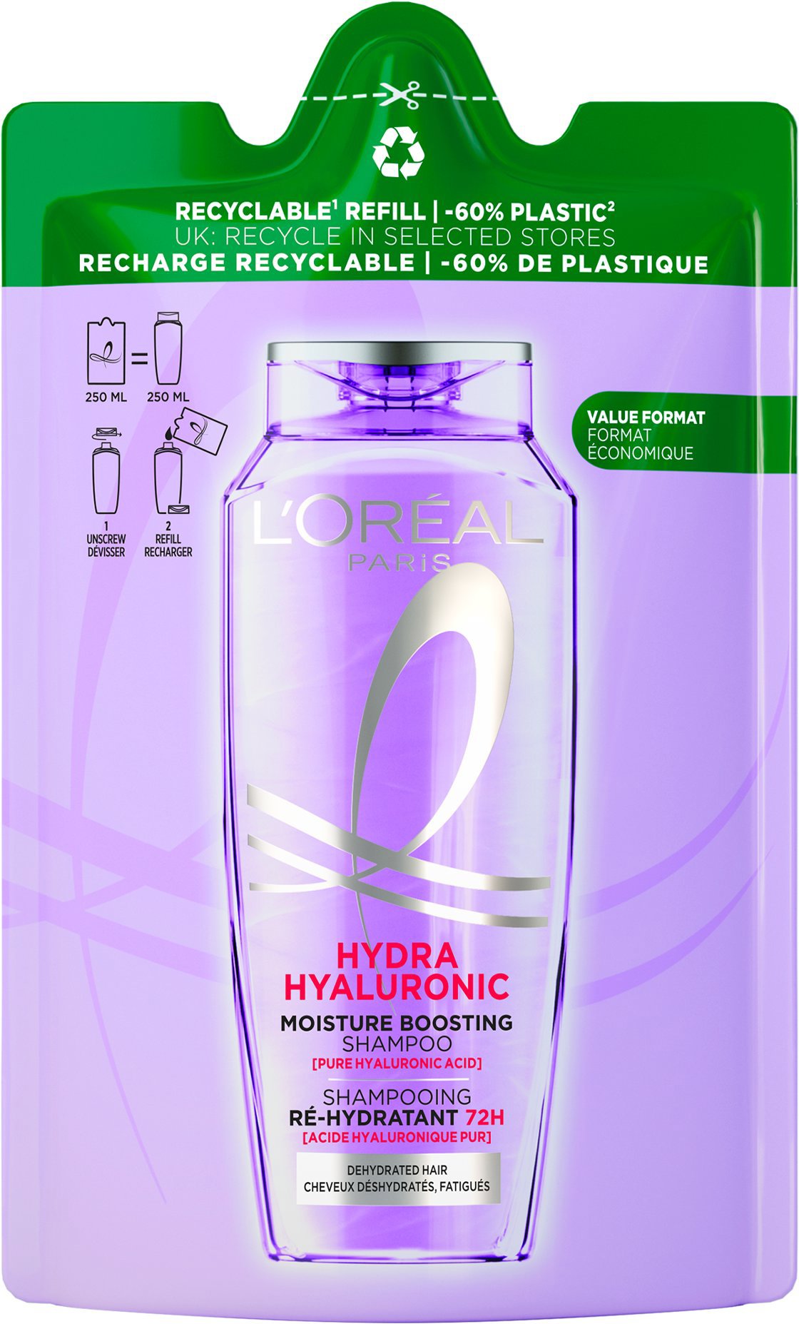 L'ORÉAL PARIS Elseve Hyaluron Plump náhradná náplň do šampónu, 250 ml